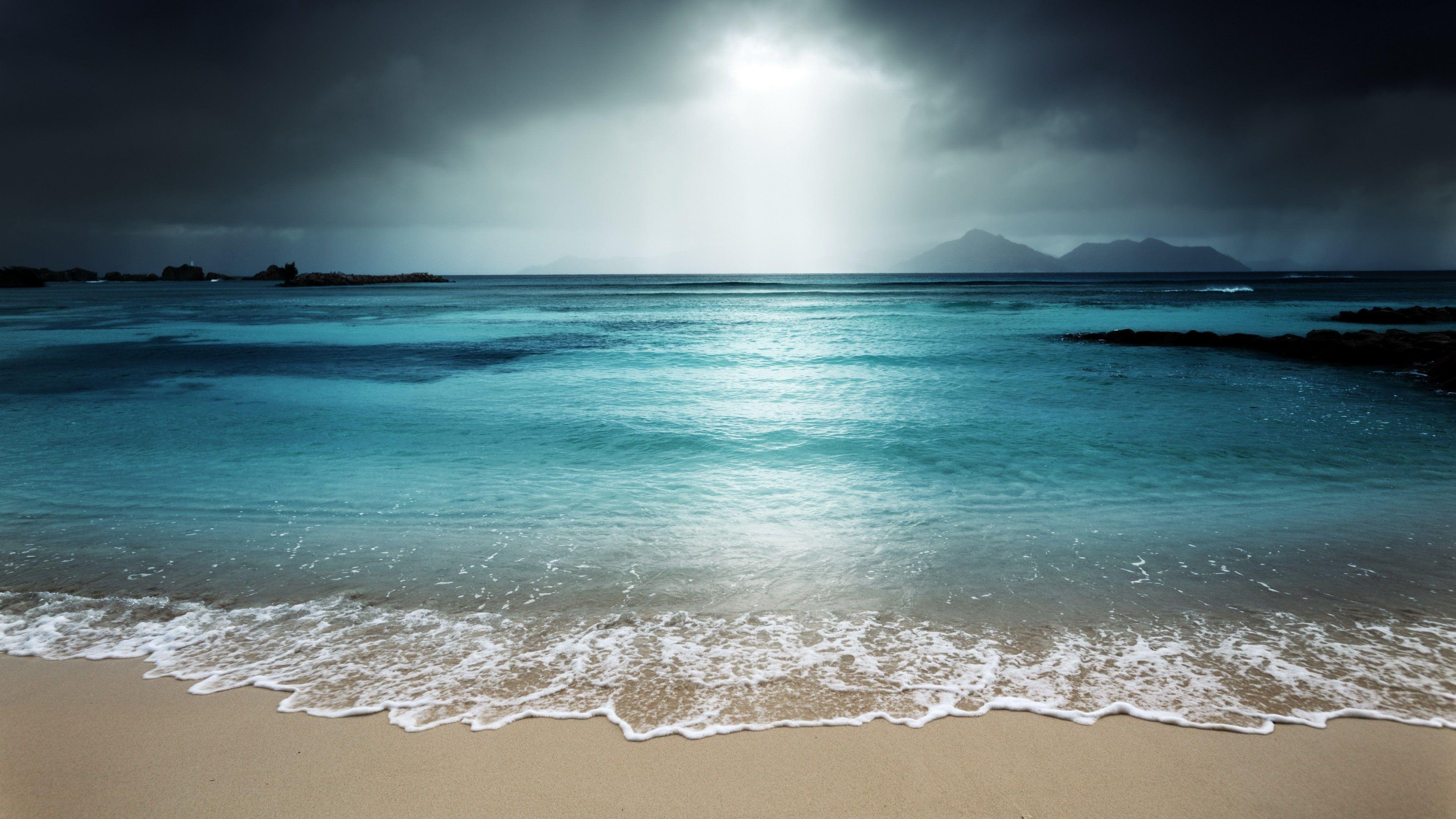 3840x2160 wave #rain rainy day #rainy #calm #beach wind wave #cloudy #cloud #sea #sand #water #shore body of water #ocean. Tropical wallpaper, Beach wallpaper, Large mural