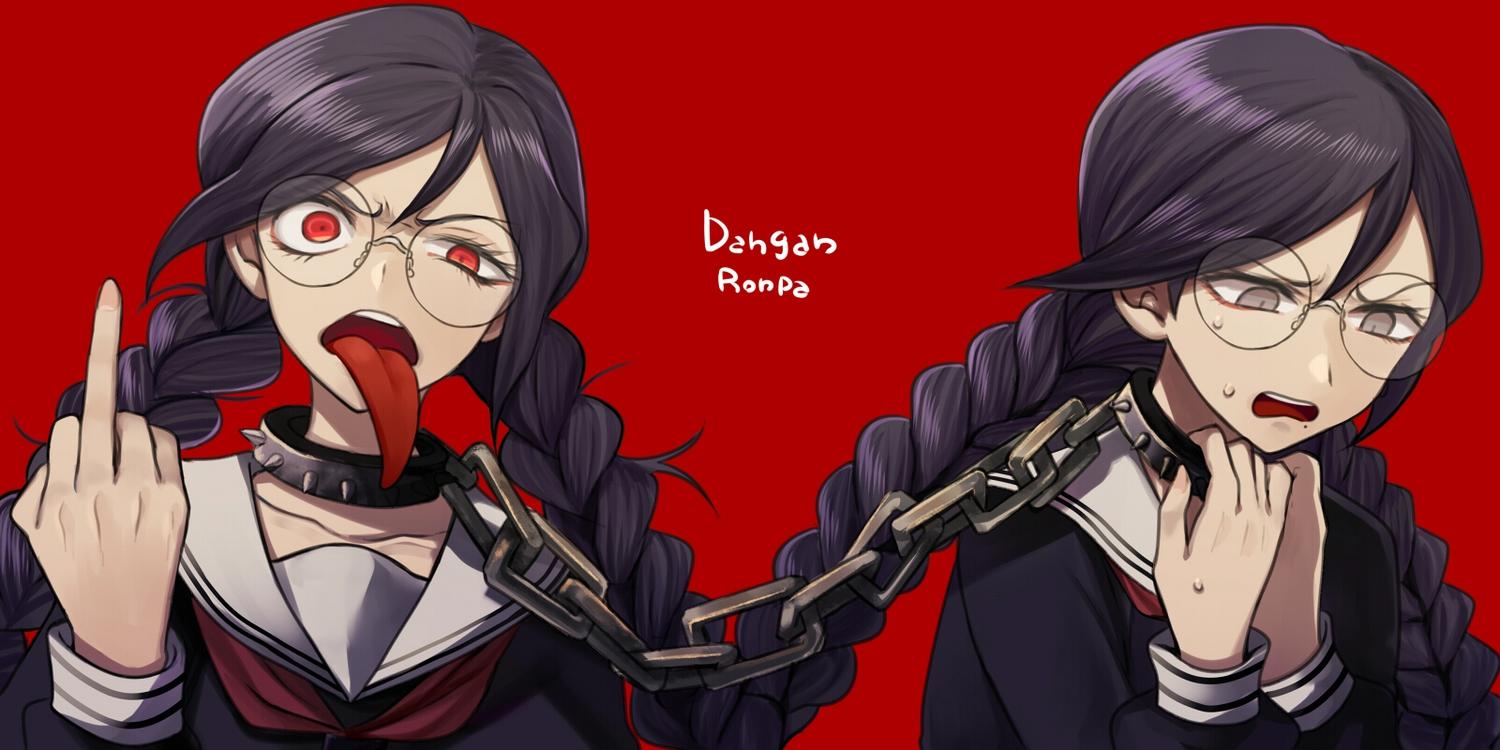 1500x750 Braids Chain Collar Dangan Ronpa Fukawa Touko Glasses Gray Eyes Long Hair Purple Hair Red Eyes School Uniform Tagme (artist). Konachan.com.com Anime Wallpaper