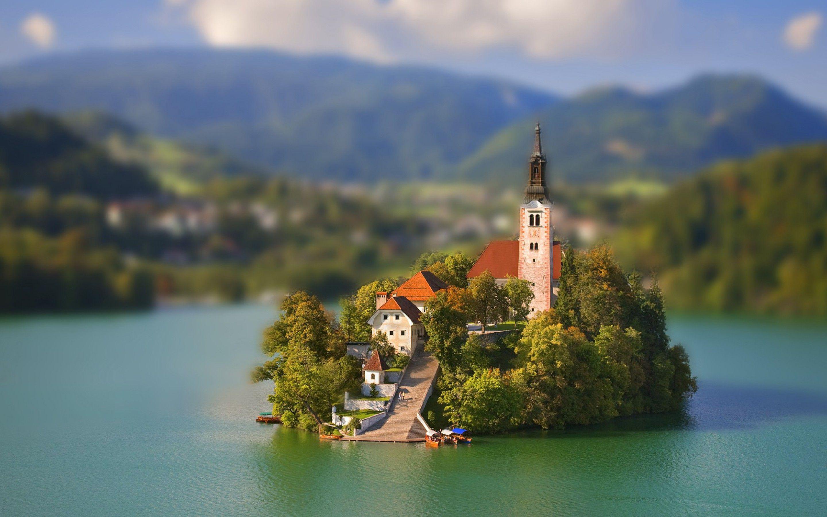 2880x1800 Lake Bled Slovenia Castle Tilt Shift Effect Desktop Wallpaper