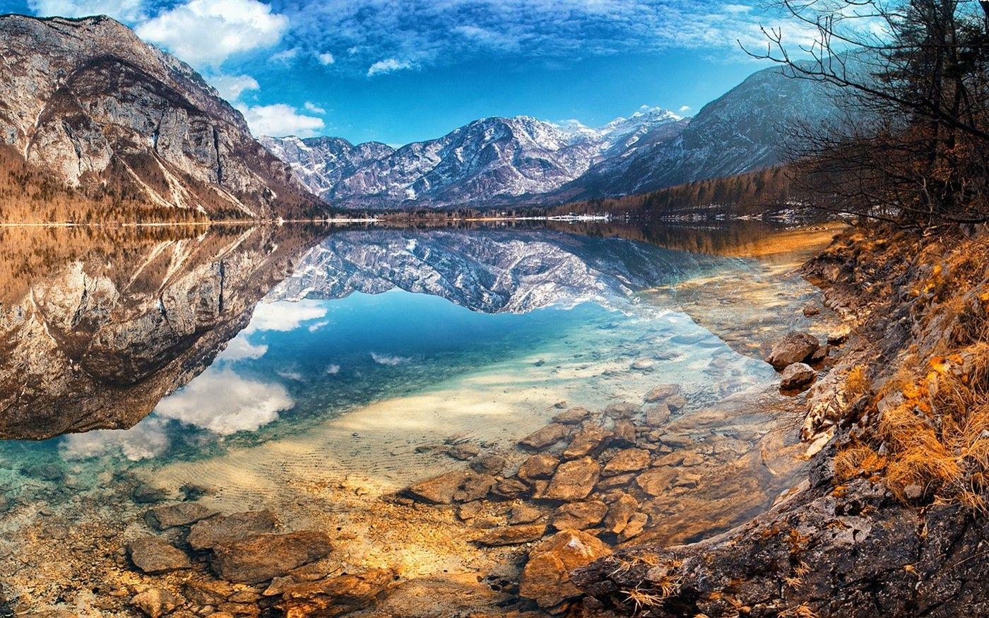 1400x875 nature, Landscape, Lake, Mountain, Fall, Snowy Peak, Water