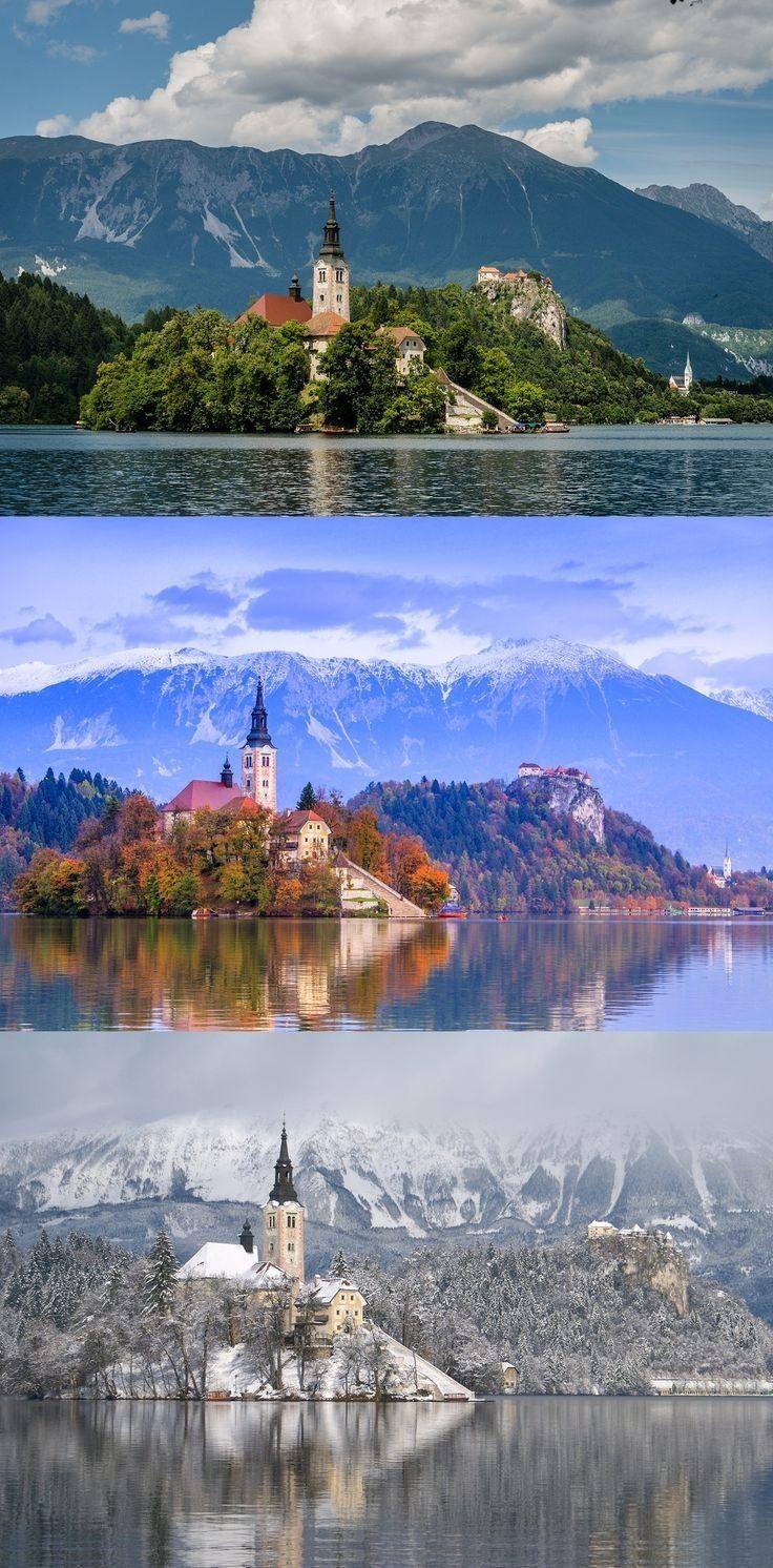736x1492 Landscape Reflection Water Bled Church Lake Mountains Slovenia Lakes