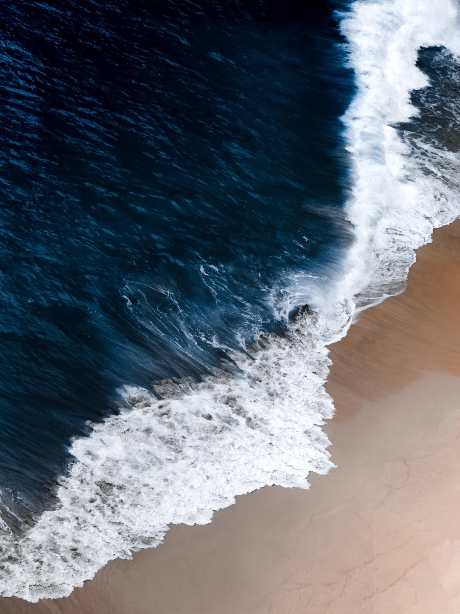1536x2048 Seashore Wallpaper 4K, Beach, Ocean Waves, Aerial view, Landscape, Nature