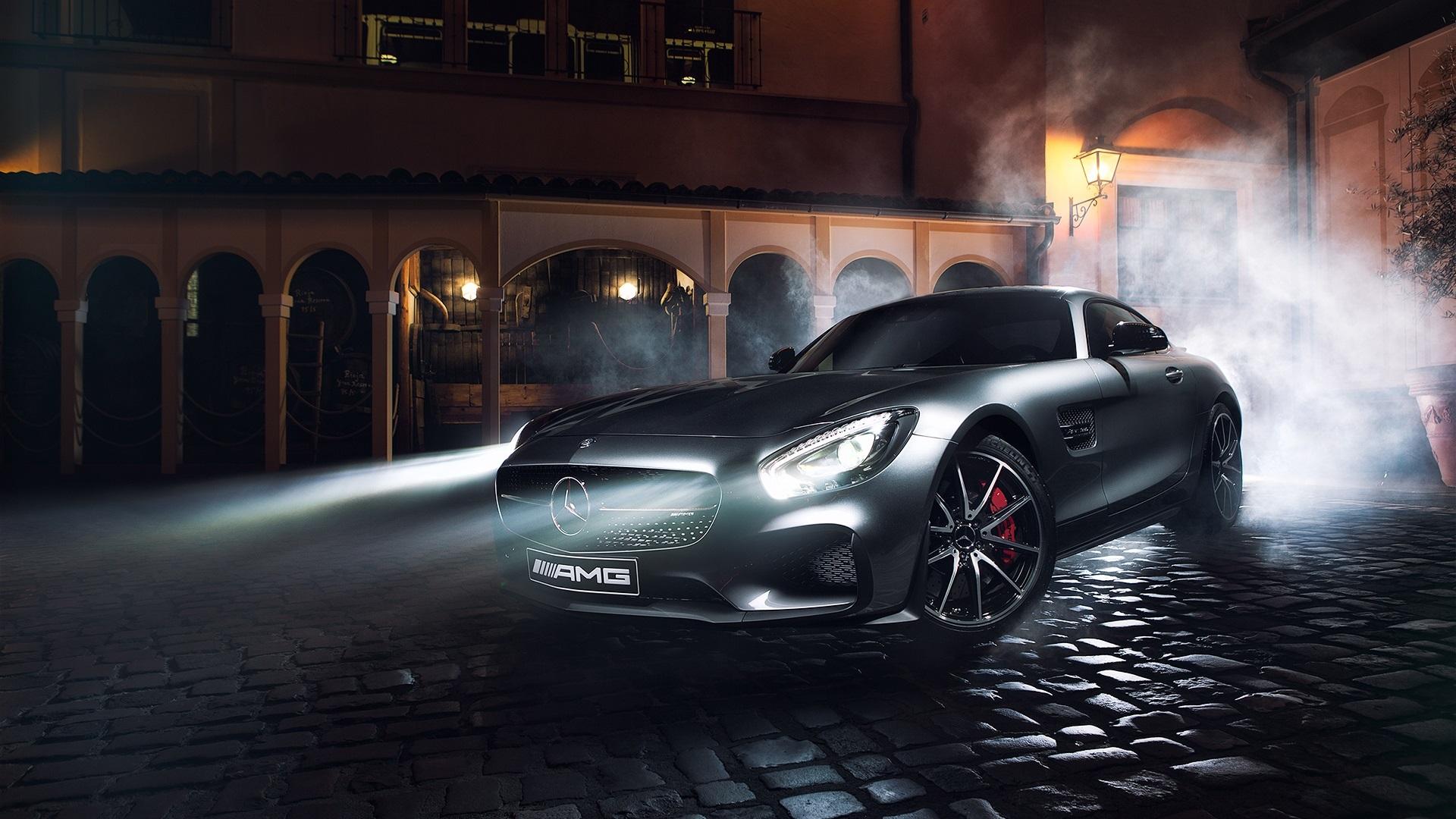 1920x1080 Wallpaper Mercedes Benz AMG GT S Silver Supercar, Night, Lights, Smoke 1920x1200 HD Picture, Image