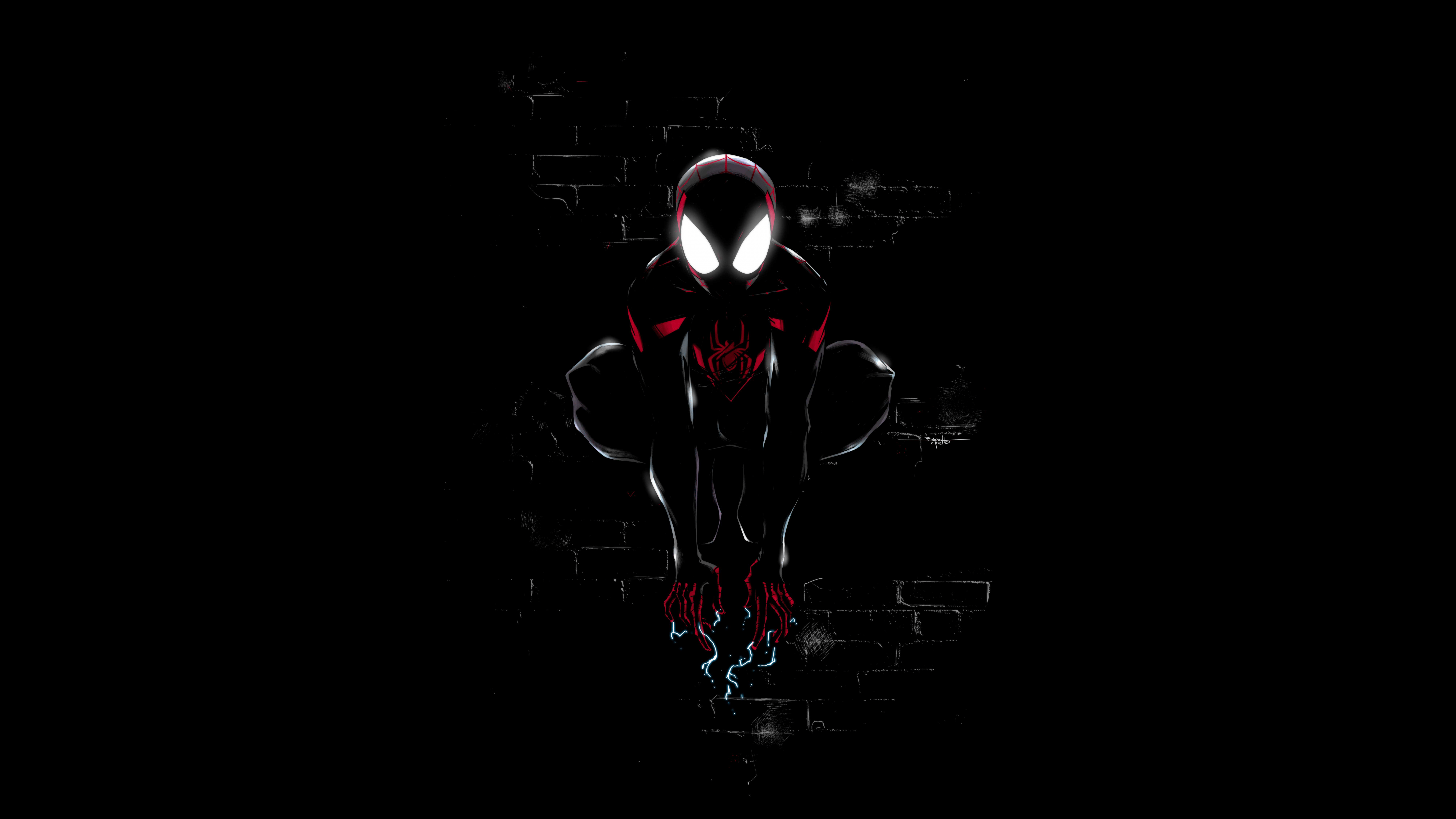 7680x4320 Miles Morales Wallpaper 4K, Spider Man, Dark, Black Background, Artwork, 5K, Graphics CGI