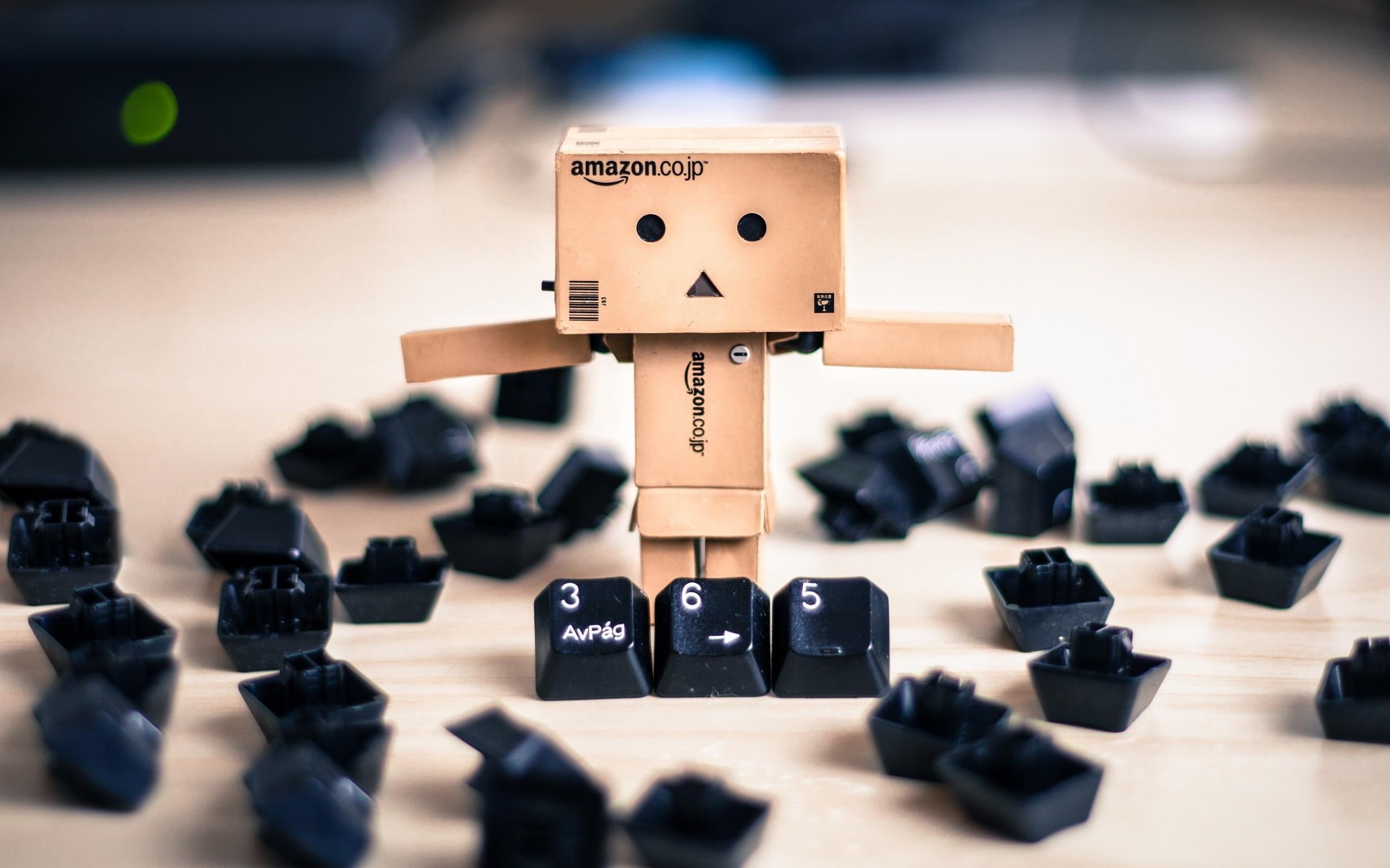 2560x1600 Danboard, Cardboard robot, Keys, Letters, Mood wallpaper