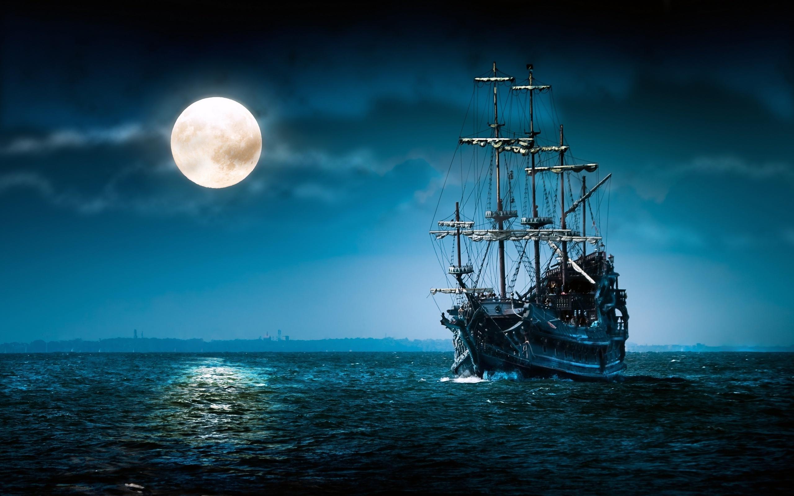 2560x1600 Sailboat at Moonlight Wallpaper HD / Desktop and Mobile Background
