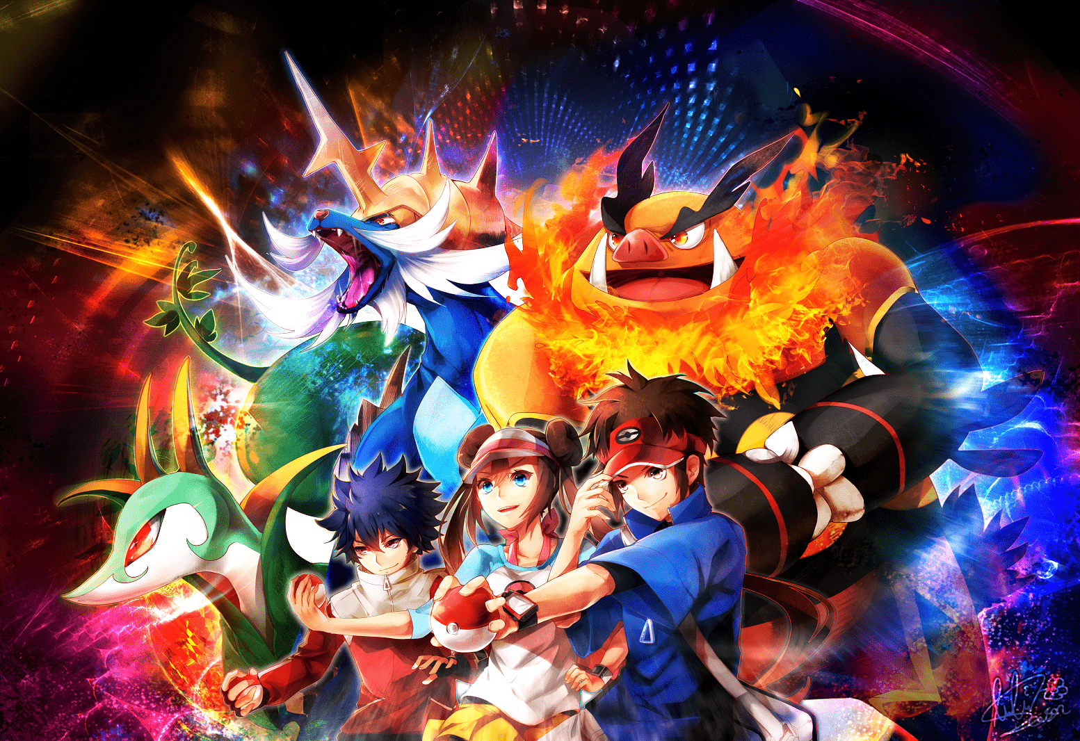 1553x1066 HD Wallpaper: Pokémon Black and White 2 with Hugh, Rosa, and Natex1066