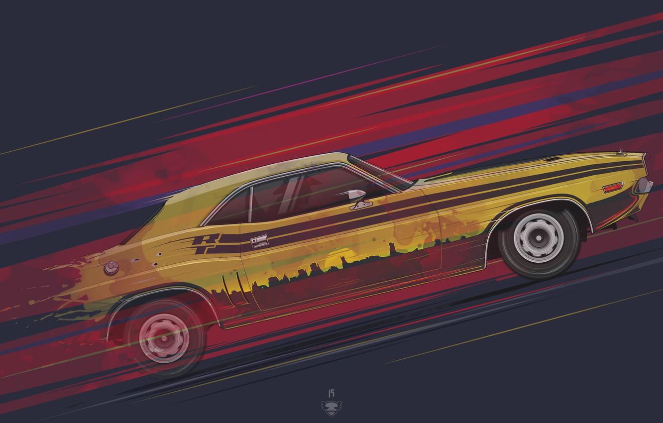 1332x850 Wallpaper Auto, Retro, Machine, Speed, Dodge, Challenger, Car, Car, Art, Muscle car, Transport & Vehicles, Alexandr Pinzari, by Alexandr Pinzari, Dodge Challenger - for desktop, section арт