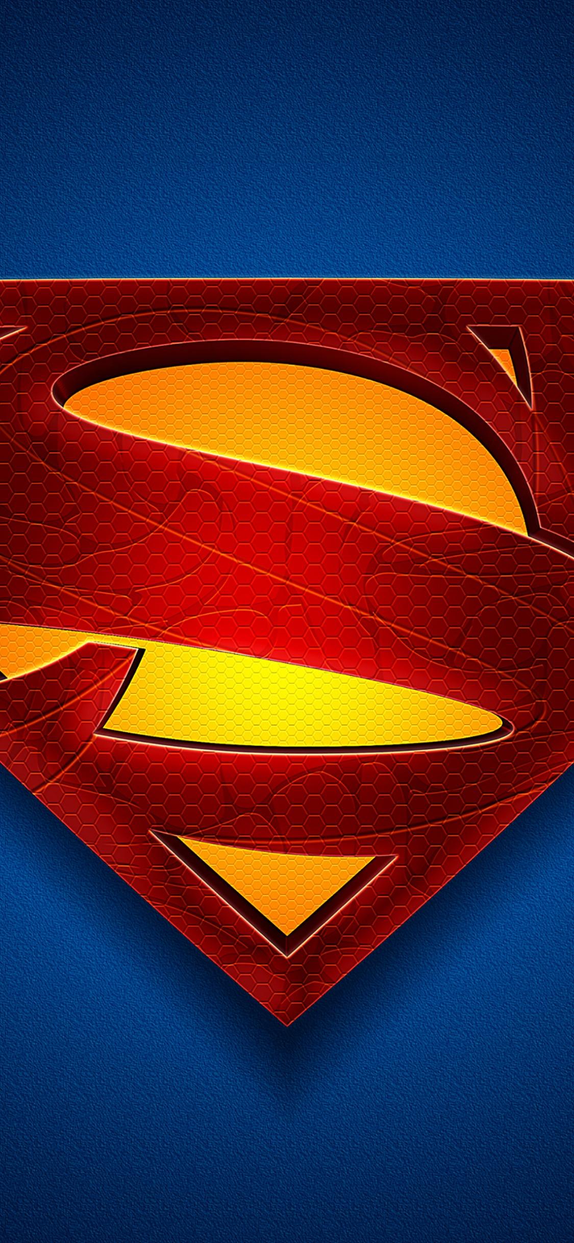 1125x2436 Superman Wallpaper 4K, Logo, DC Superheroes, Blue background, Graphics CGI