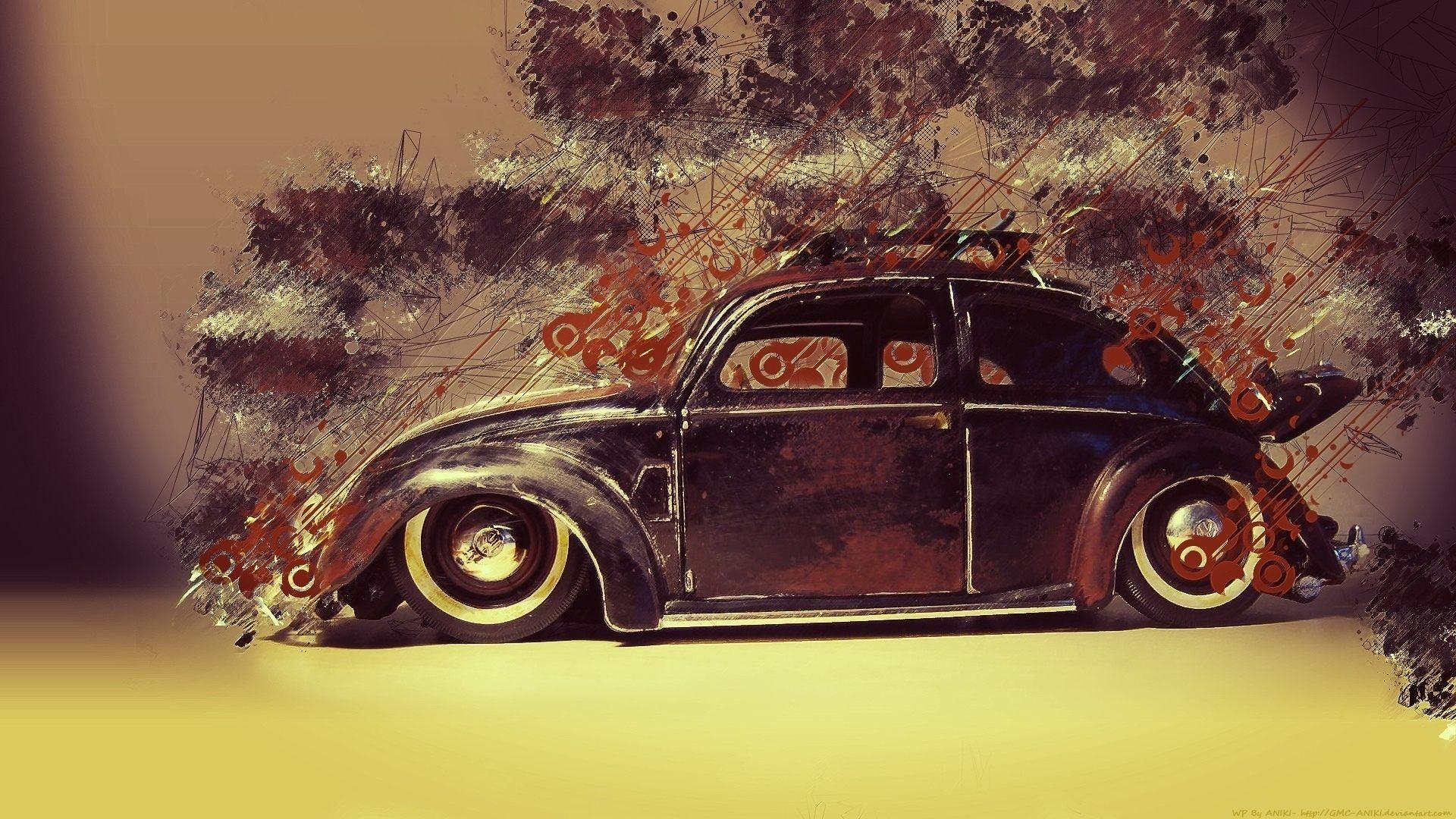 1920x1080 car, Old Car, Classic Car, Artwork, Digital Art, Volkswagen, Wheels, Volkswagen Beetle, Painting, Paint Splatter, Lines, Low Rider Wallpaper HD / Desktop and Mobile Background