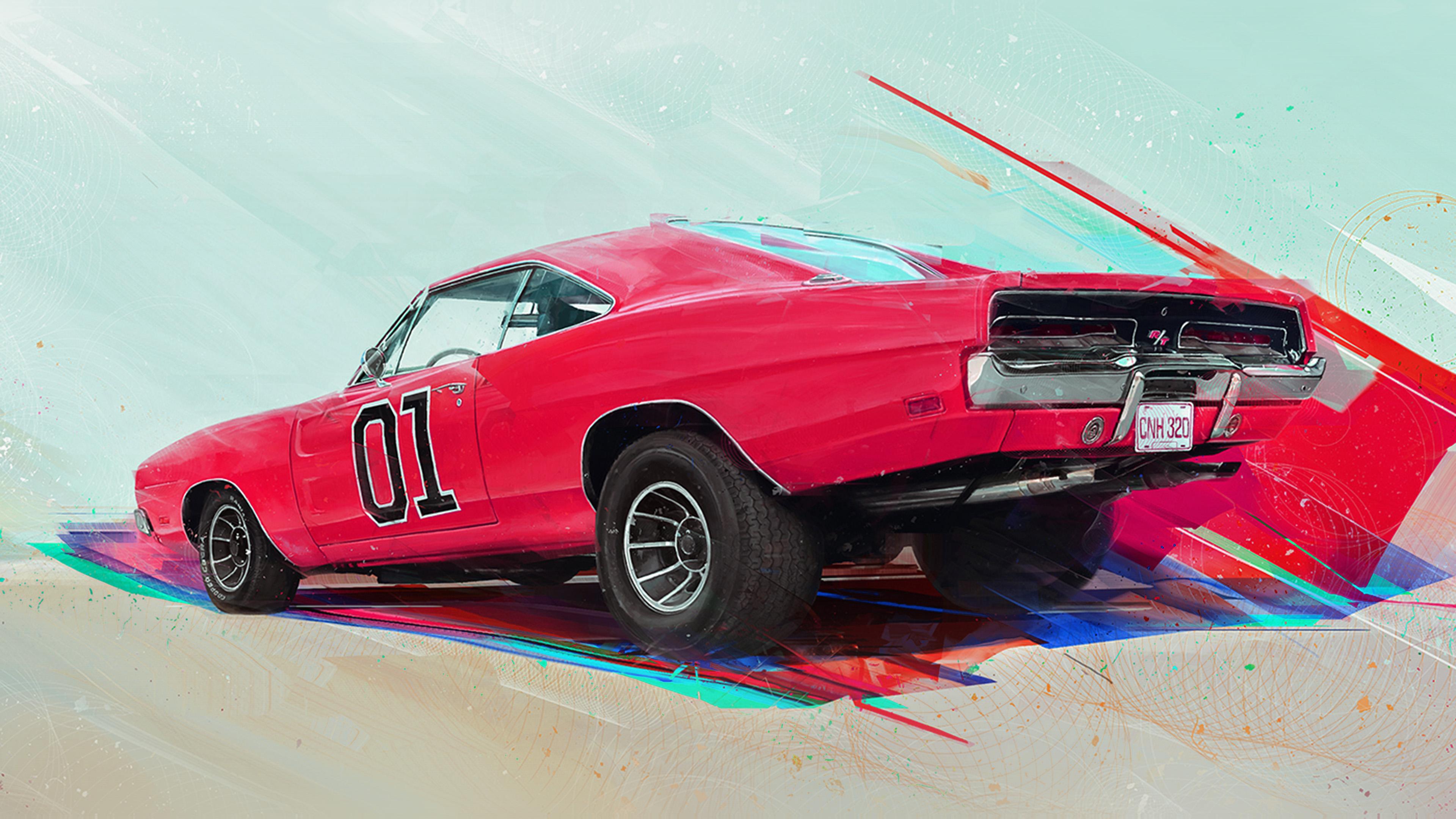 3840x2160 Art Car Red Pink Sports Wallpaper