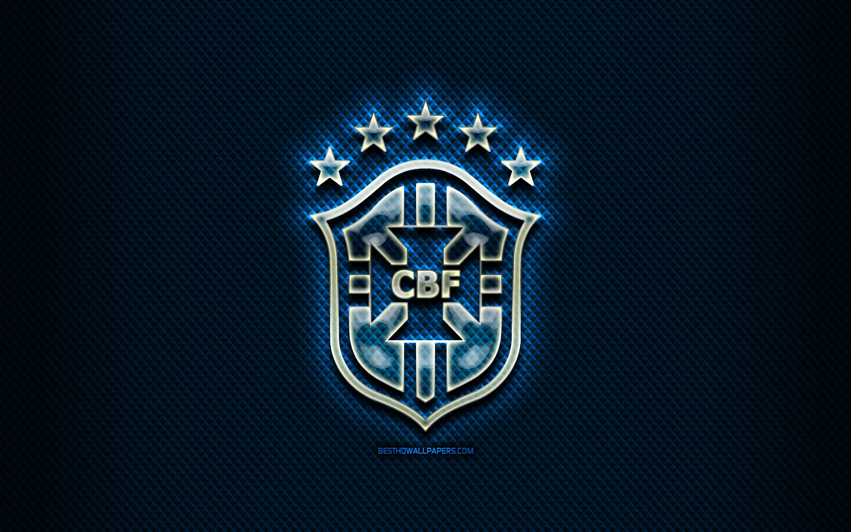 2880x1800 Download wallpaper Brazilian football team, glass logo, South America, Conmebol, blue grunge background, Brazil National Football Team, soccer, CBF logo, football, Brazil for desktop with resolution 2880x1800. High Quality HD picture wallpaper