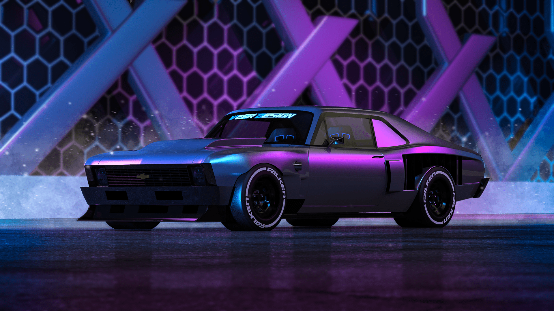 1920x1080 I Love Myself An Old School Muscle Car With Some Sci Fi Mods In Neon Colors Hence Why I Did This