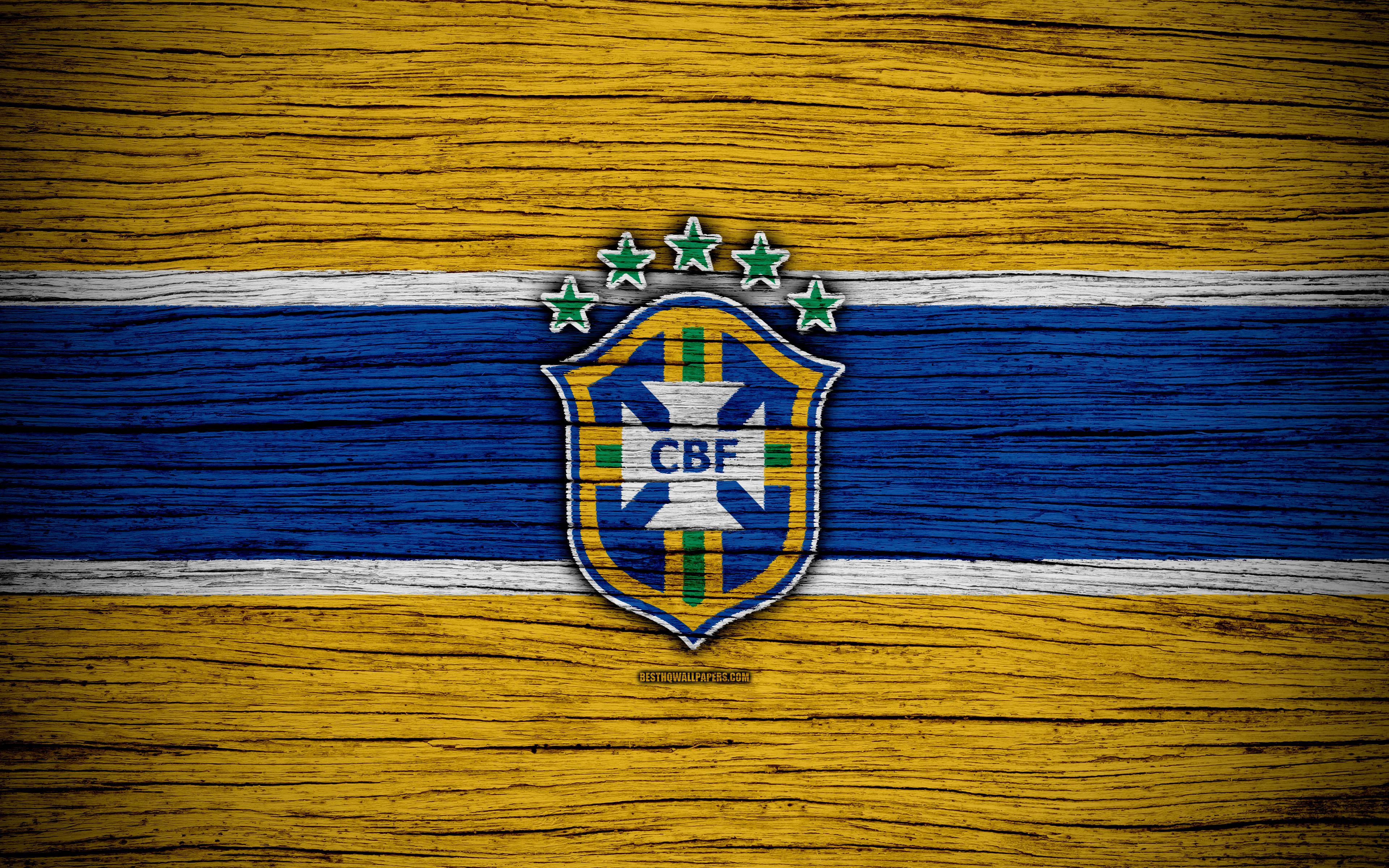3840x2400 Download wallpaper 4k, Brazil national football team, logo, North America, football, wooden texture, soccer, Brazil, emblem, South American national teams, Brazilian football team for desktop with resolution 3840x2400. High Quality HD picture