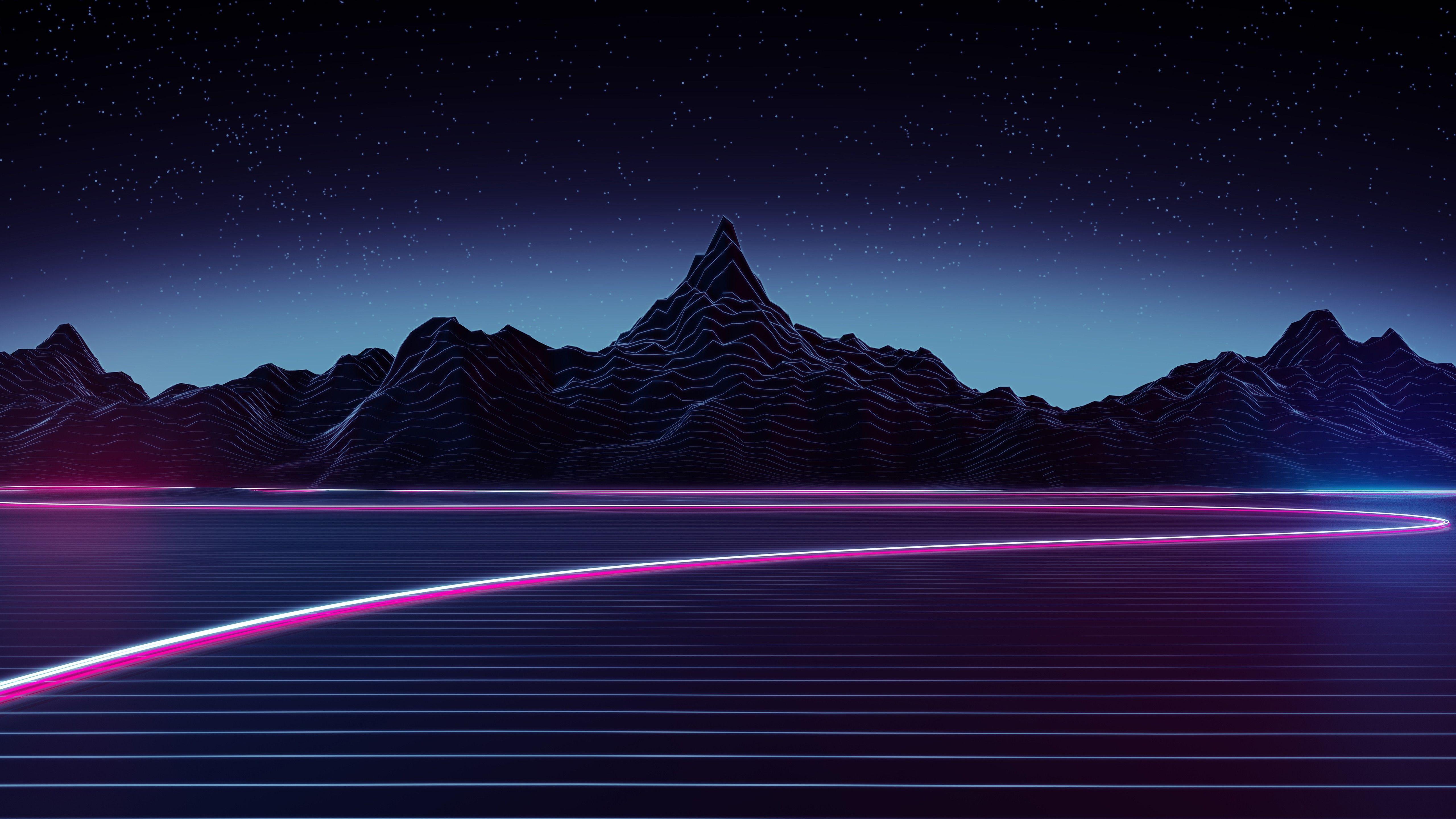 5120x2880 Neon Mountains Wallpaper