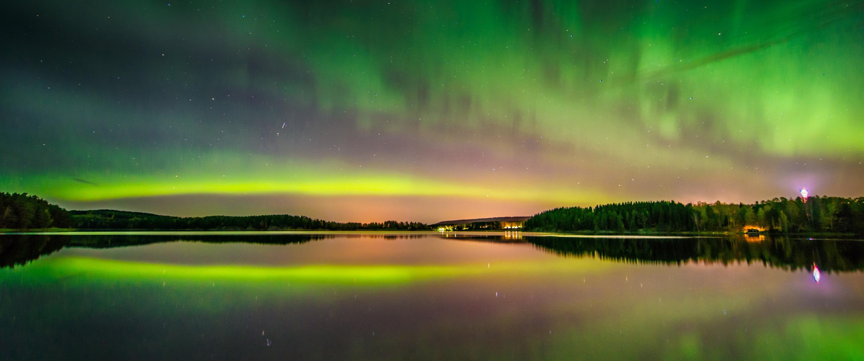 3440x1440 Aurora Borealis Wallpaper 4K, Northern Lights, Finland, Green Sky, Photography