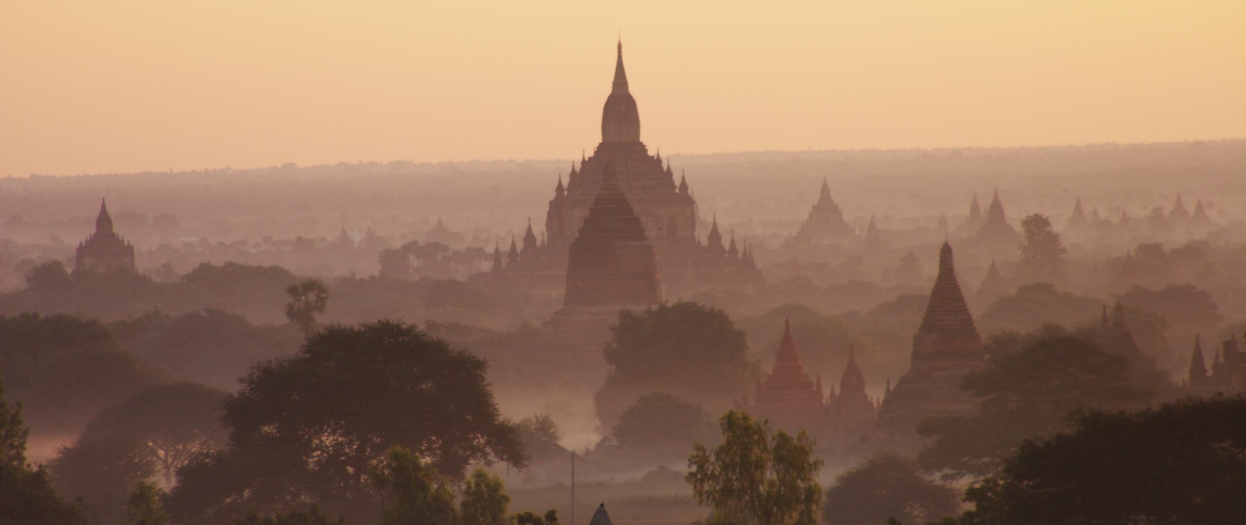 2560x1080 Desktop Wallpaper Temples Of Bagan, Myanmar, Burma, Sunrise. Horizon, Nature, HD Image, Picture, Background, Dlj6n9
