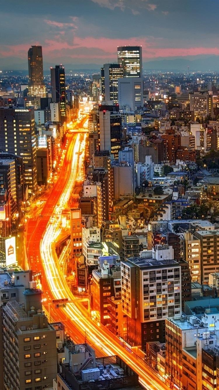 750x1334 Sunset City, Buildings, Lights, Road, Tokyo, Japan 750x1334 IPhone 8 7 6 6S Wallpaper, Background, Picture, Image