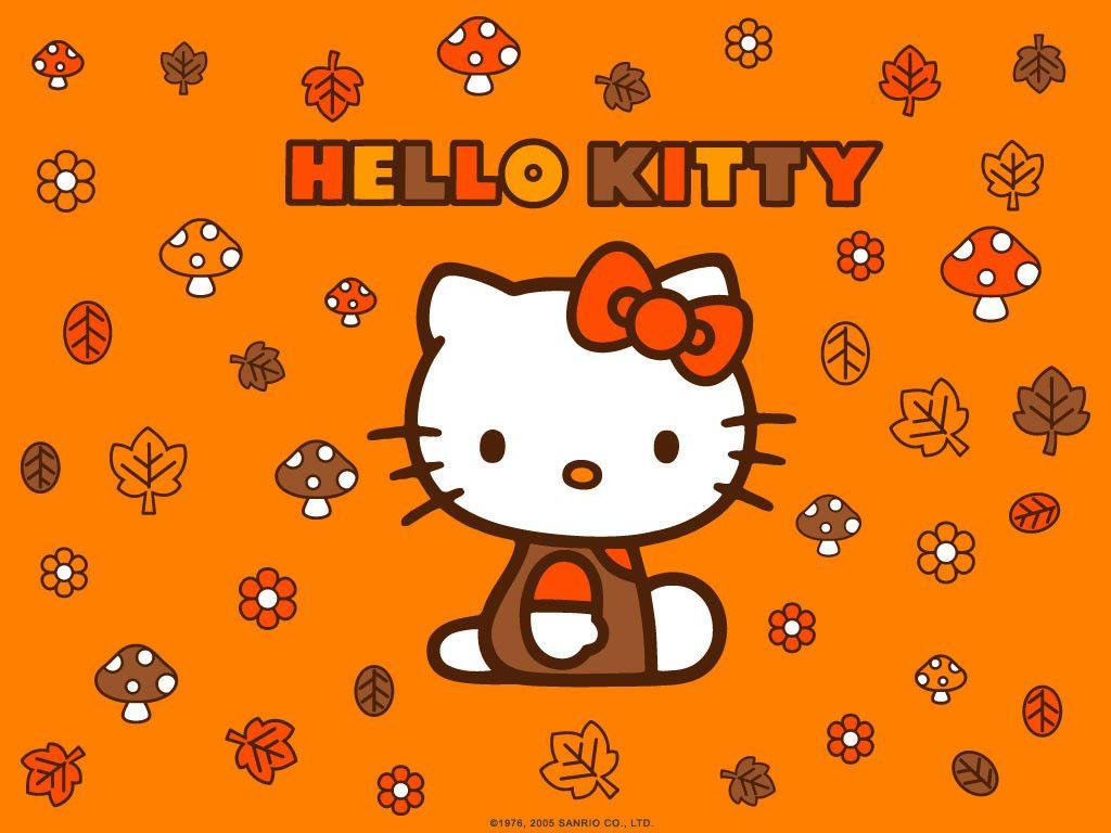 1024x768 Hello Kitty Autumn Leaves Wallpaper