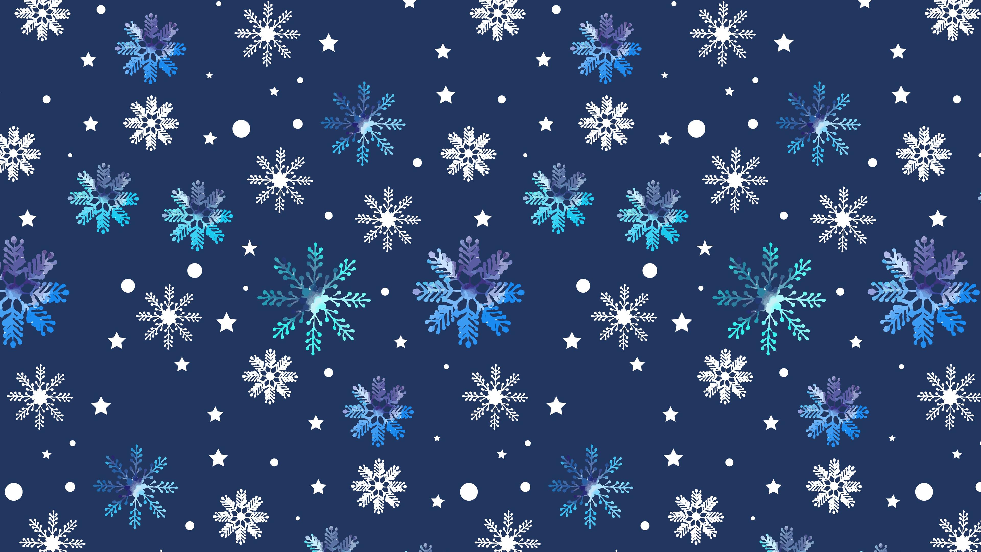 3840x2160 Blue Pattern Snowflake Winter 4K HD Snowflake Wallpaper