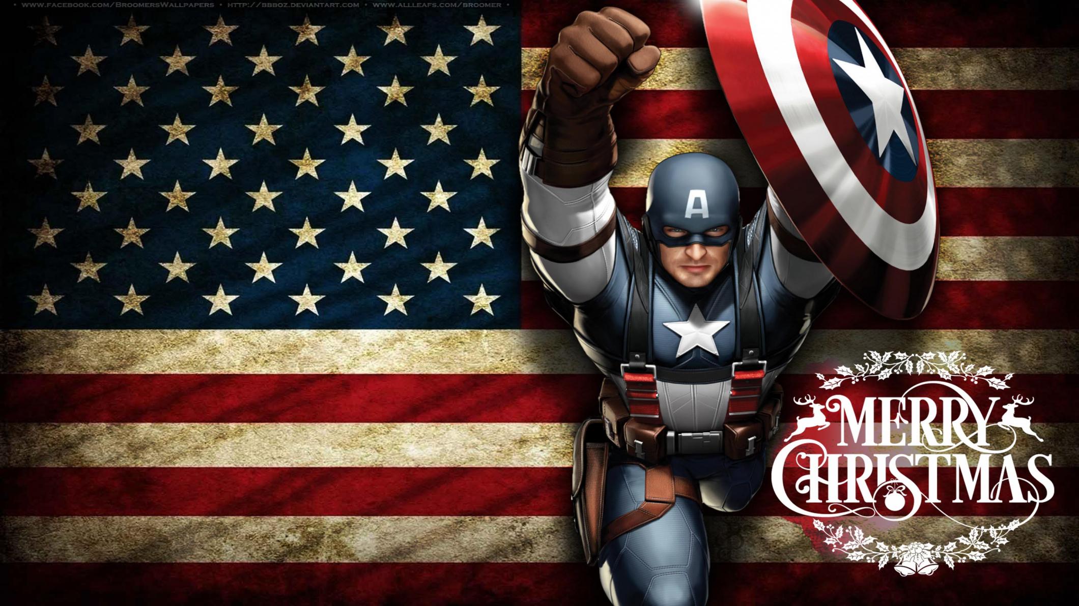 2120x1192 Happy Merry Christmas Wishes Super Hero Captain America Kids HD Wallpaper