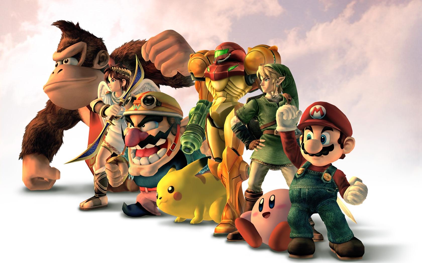 1680x1050 kirby mario pikachu samus aran donkey kong wario super smash bros brawl 1680x1050 wallpaper