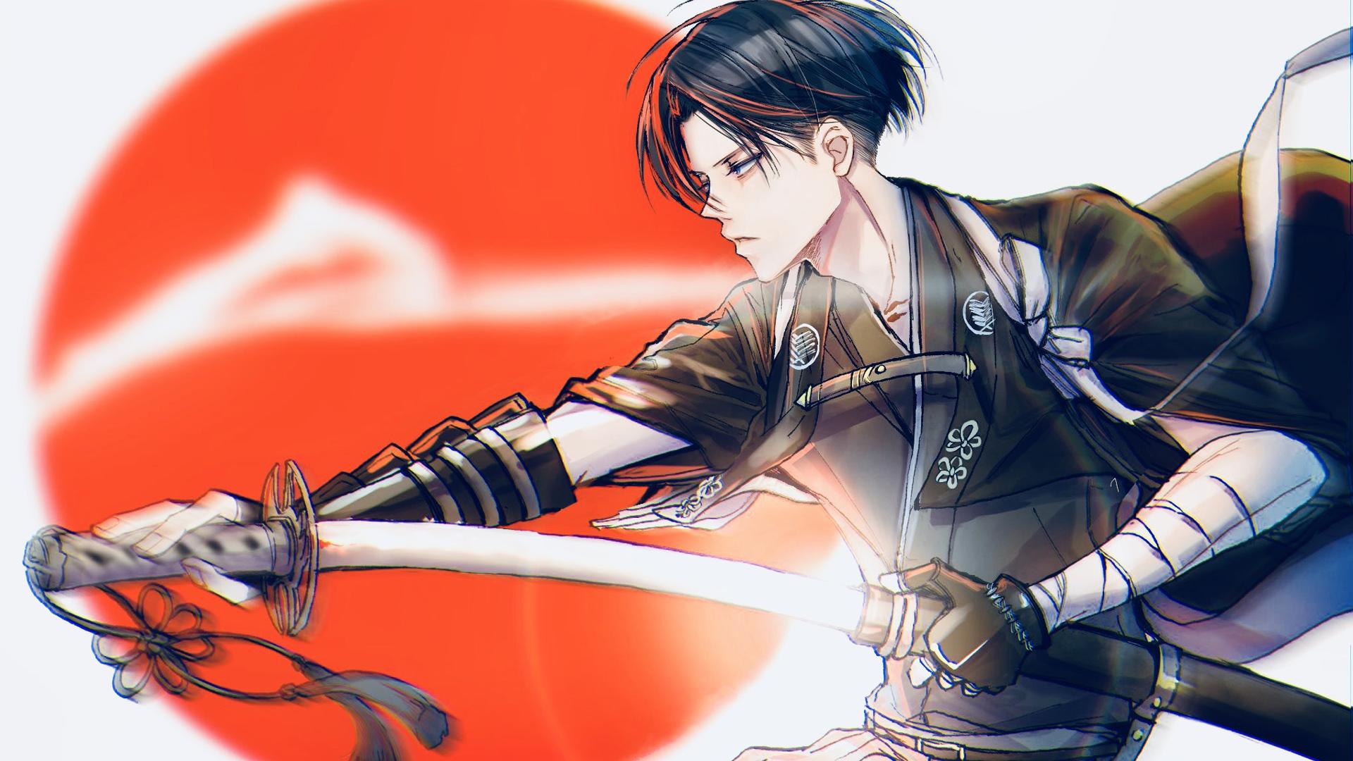 1920x1080 Attack On Titan Levi Ackerman With Sword With Background Of Red Circle And White HD Anime Wallpaper