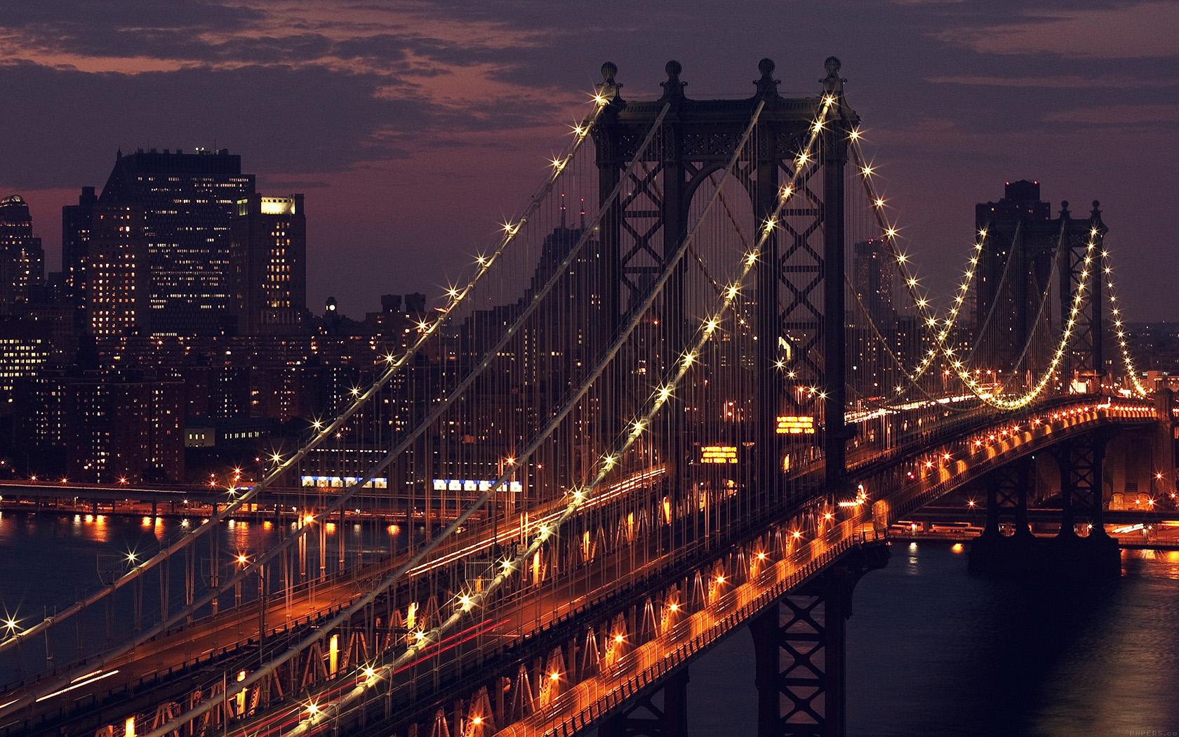 1680x1050 Bridge City River Night View Nature Wallpaper