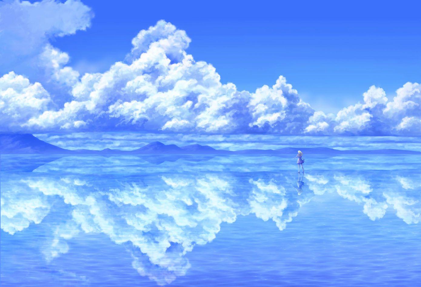 Girl ocean waves alone anime blue HD wallpaper  Peakpx