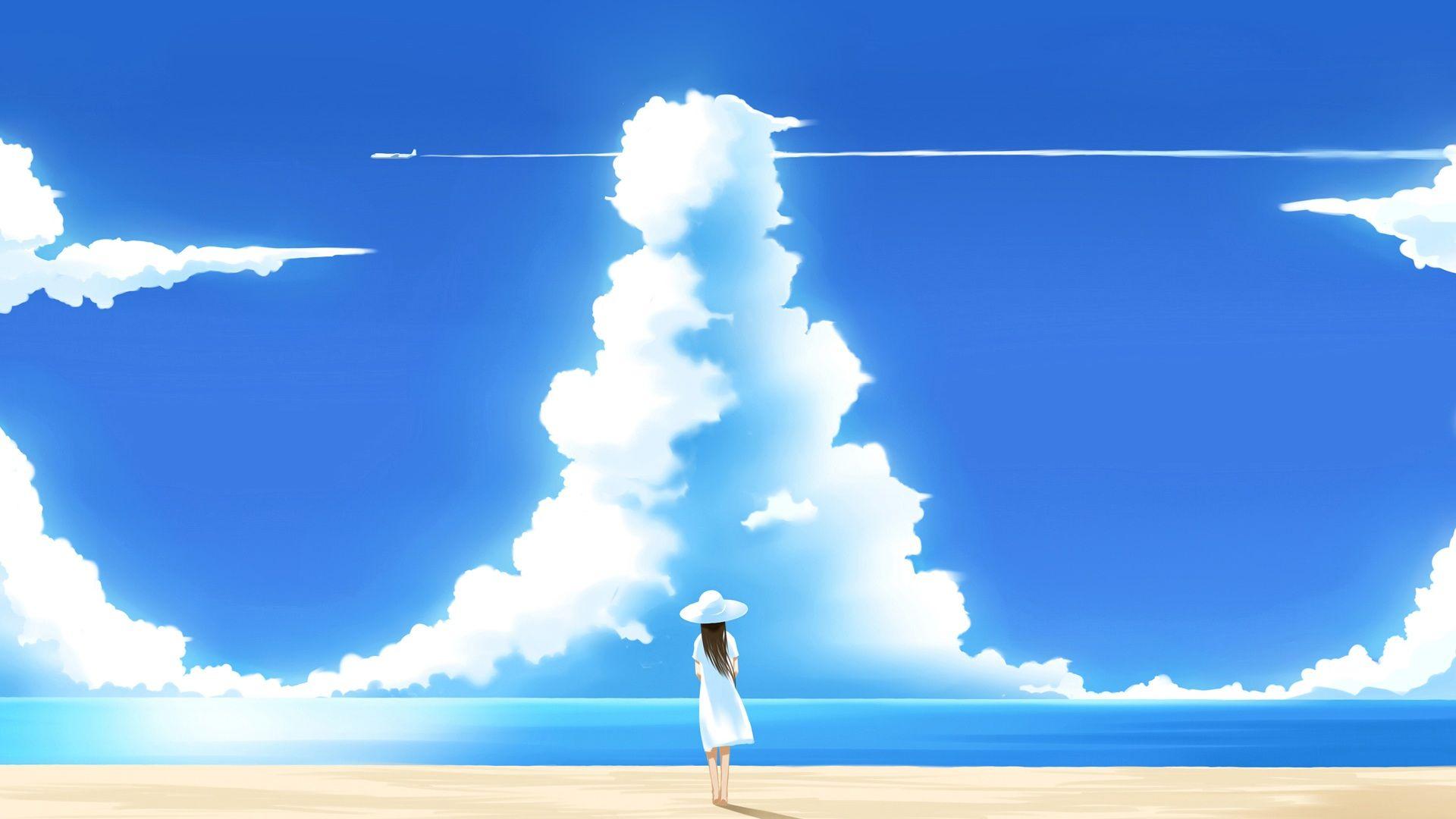 Anime scenery sky cloud sea atmosphere water anime art ocean wind  HD wallpaper  Wallpaperbetter