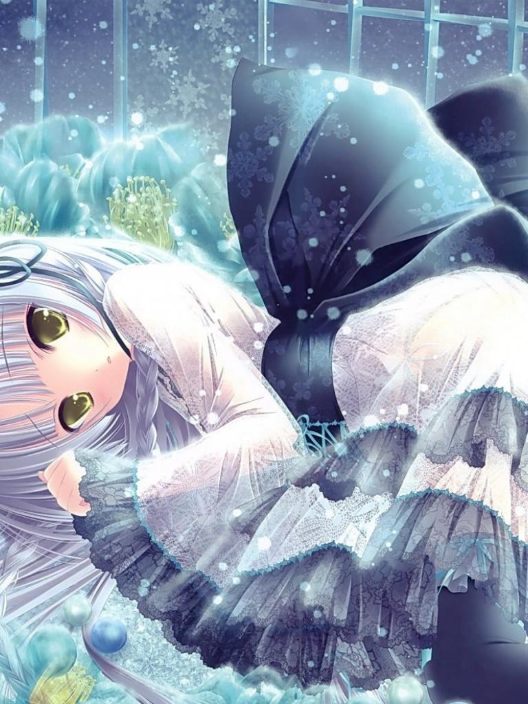 768x1024 Cute Girl & Snowy Owl iPad wallpaper
