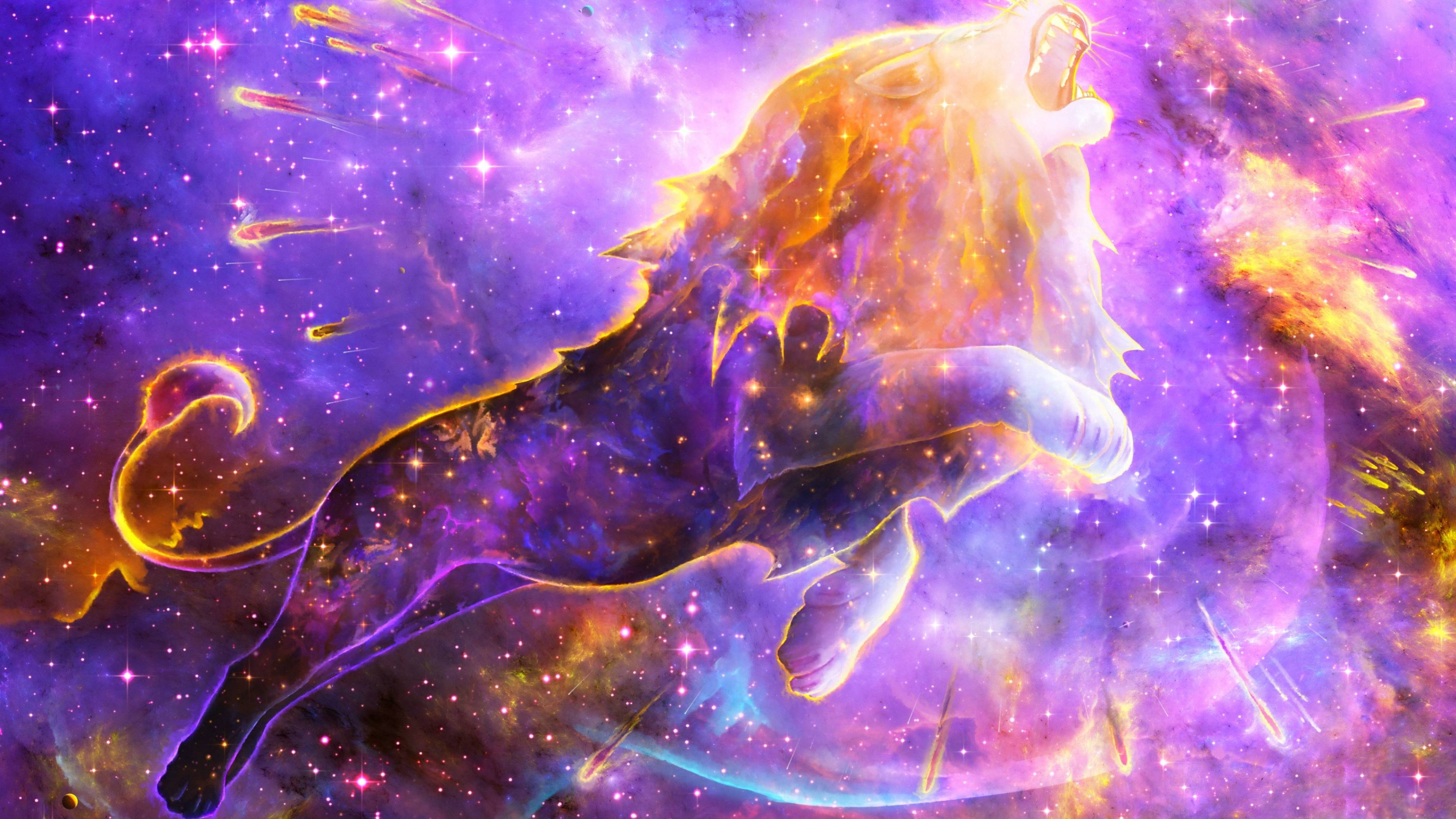 3840x2160 Colorful Lion Spirit In Space Nebula 4K Wallpaper, HD Fantasy 4K Wallpaper, Image, Photo and Background