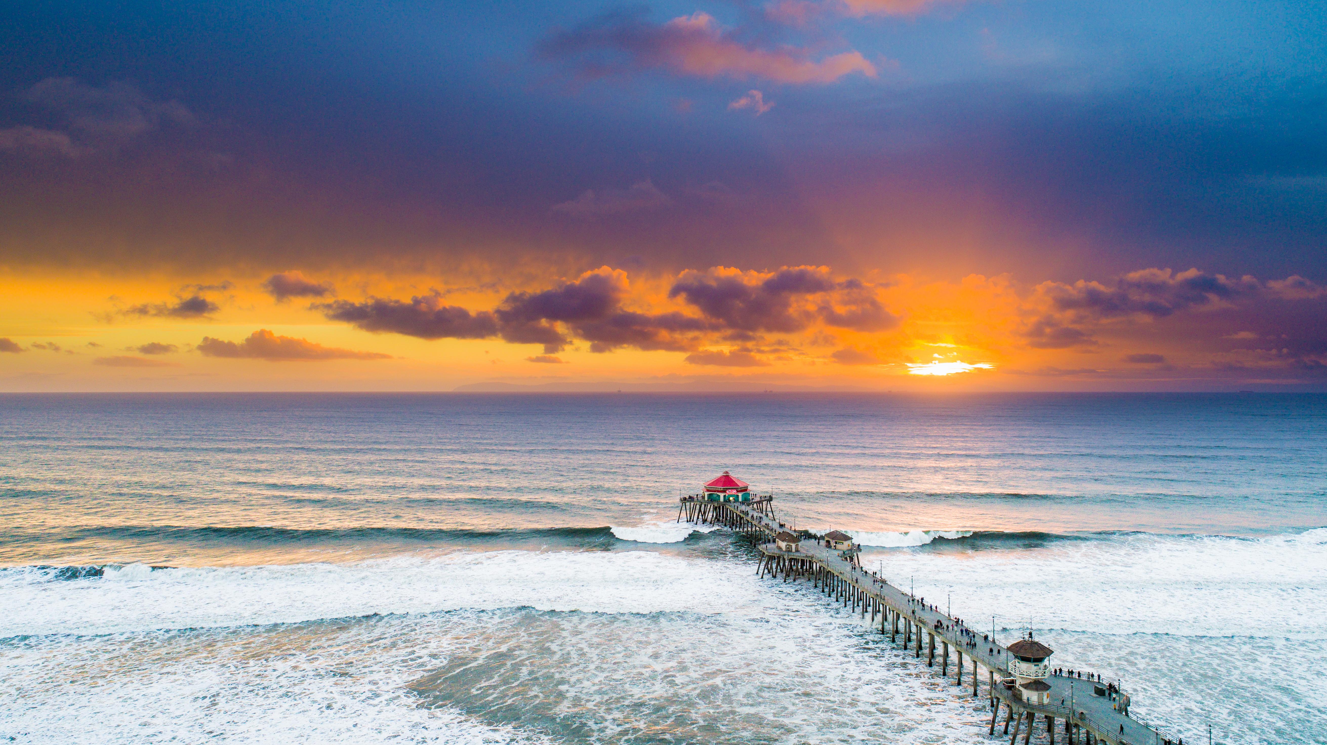 5243x2946 Free photo: Huntington Beach Pier, California, Cloud