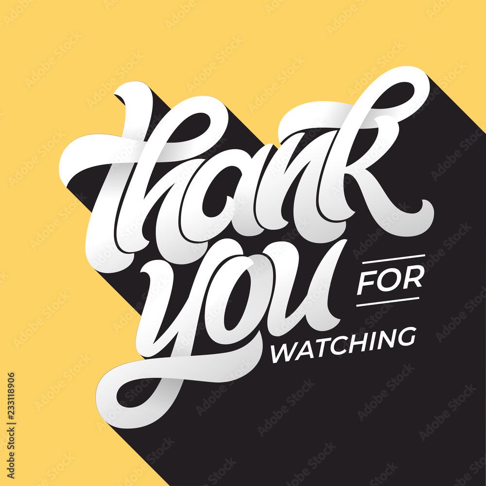 1000x1000 THANK YOU FOR WATCHING retro typography. Lettering in flat style with long shadow in vintage colors. Editable vector template for banner, poster, message, post. Vector illustration. Stock Vector