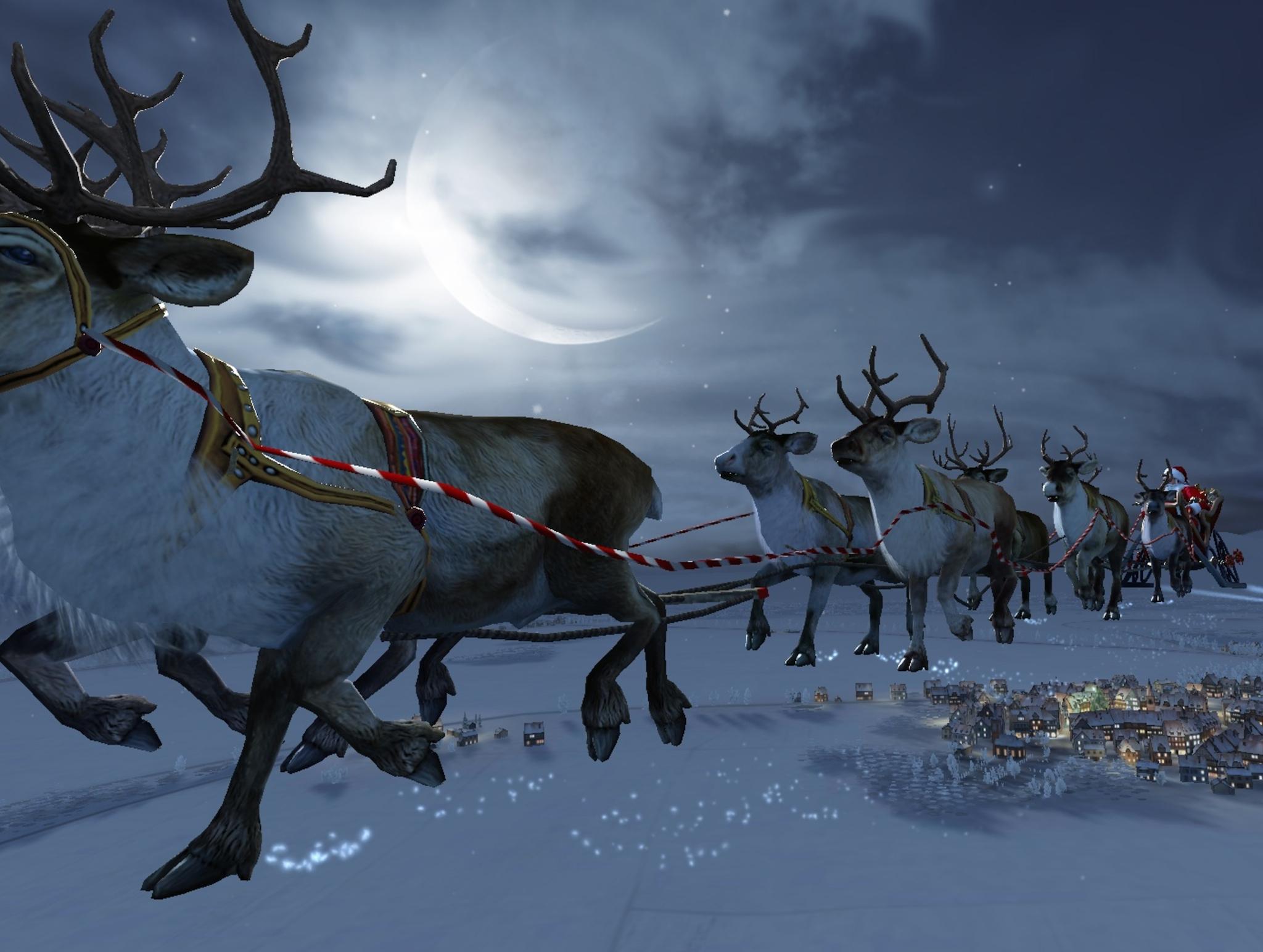 2048x1544 Santa Flying Reindeer Wallpaper. Free HD Santa Download