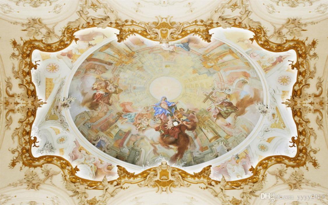 1125x704 3D Nature Wallpaper Wall Papers Home Decor Angel Mythological Scene European Three Dimensional Relief Zenith Ceiling Murals From Yyyy $35.18