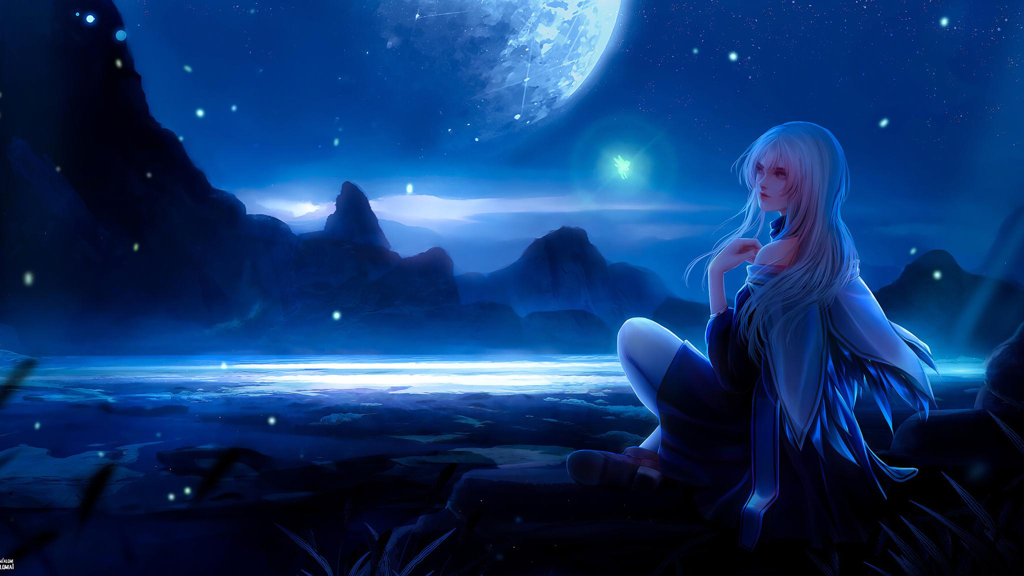 2048x1152 Inside Moonlight Anime Girl 4k 2048x1152 Resolution HD 4k Wallpaper, Image, Background, Photo and Picture