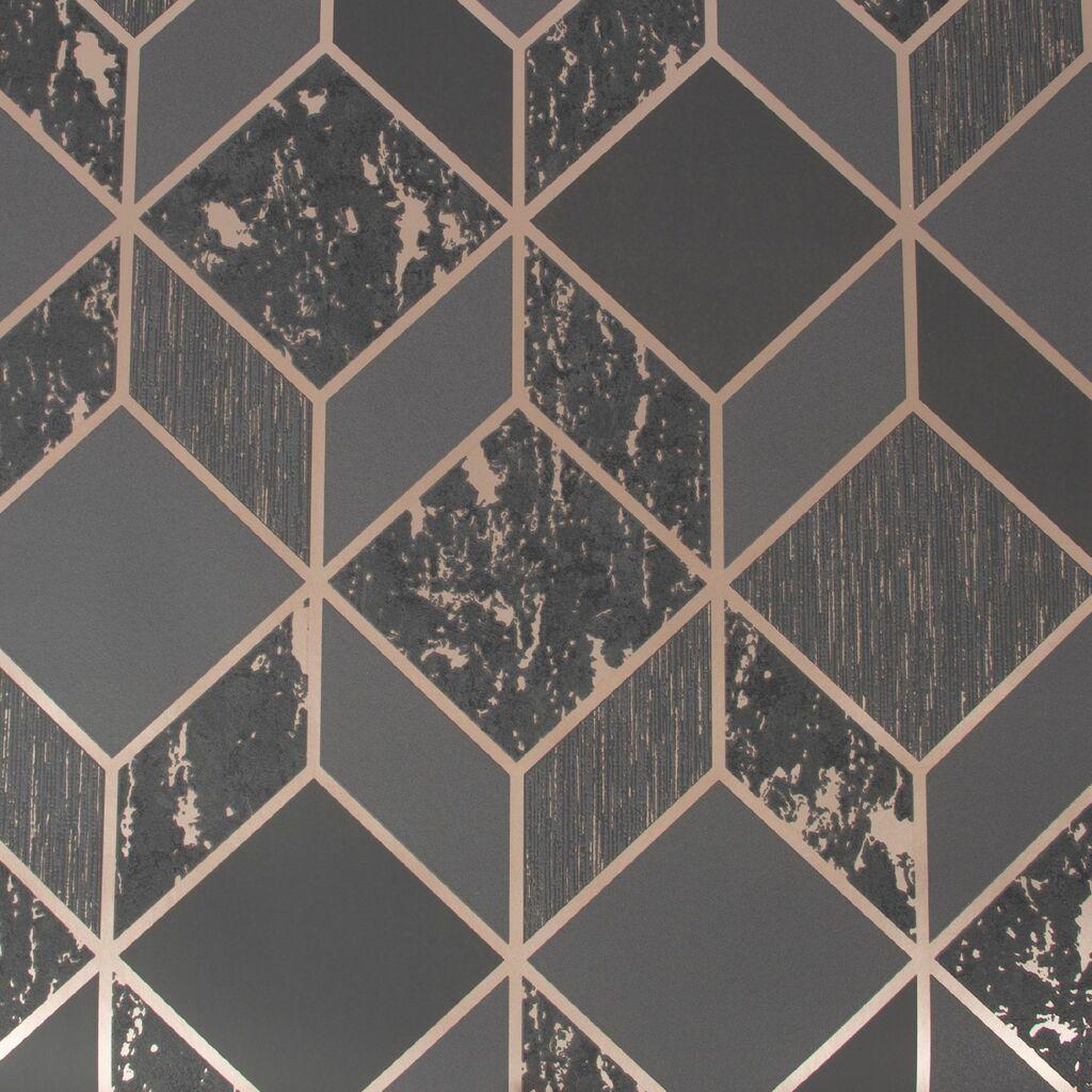 1024x1024 Vittorio Geometric Charcoal and Rose Gold Wallpaper