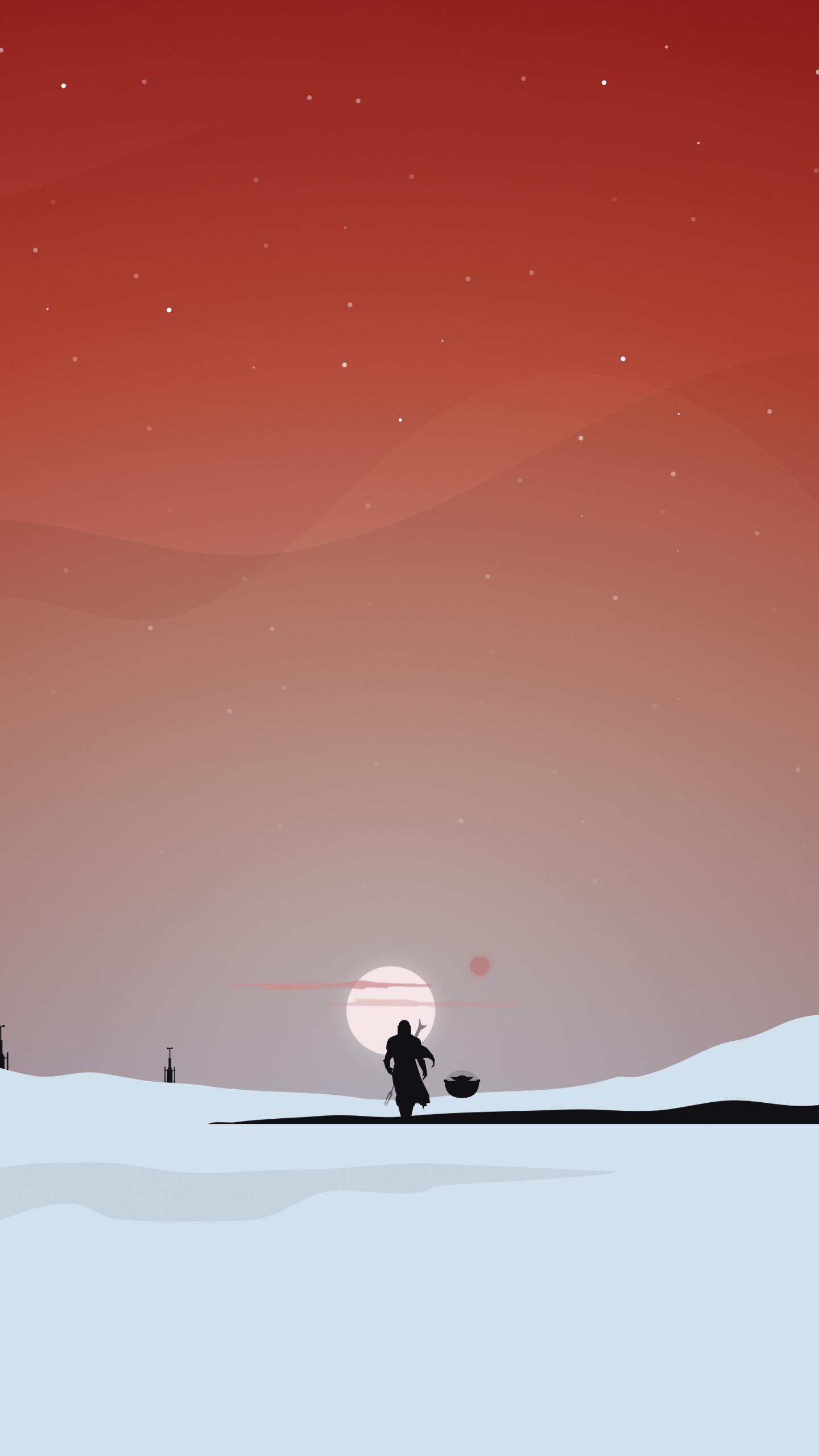 1440x2560 Download Minimal, Star Wars, The Mandalorian, silhouette wallpaper, 1440x QHD Samsung Galaxy S S Edge, Note, LG G4