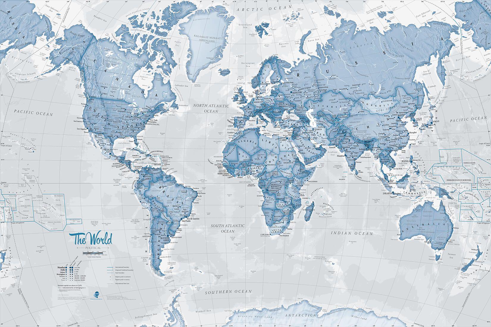 1650x1100 Blue World Atlas Map Wallpaper Mural. Hovia UK. World map wallpaper, Map wallpaper, Map wall mural