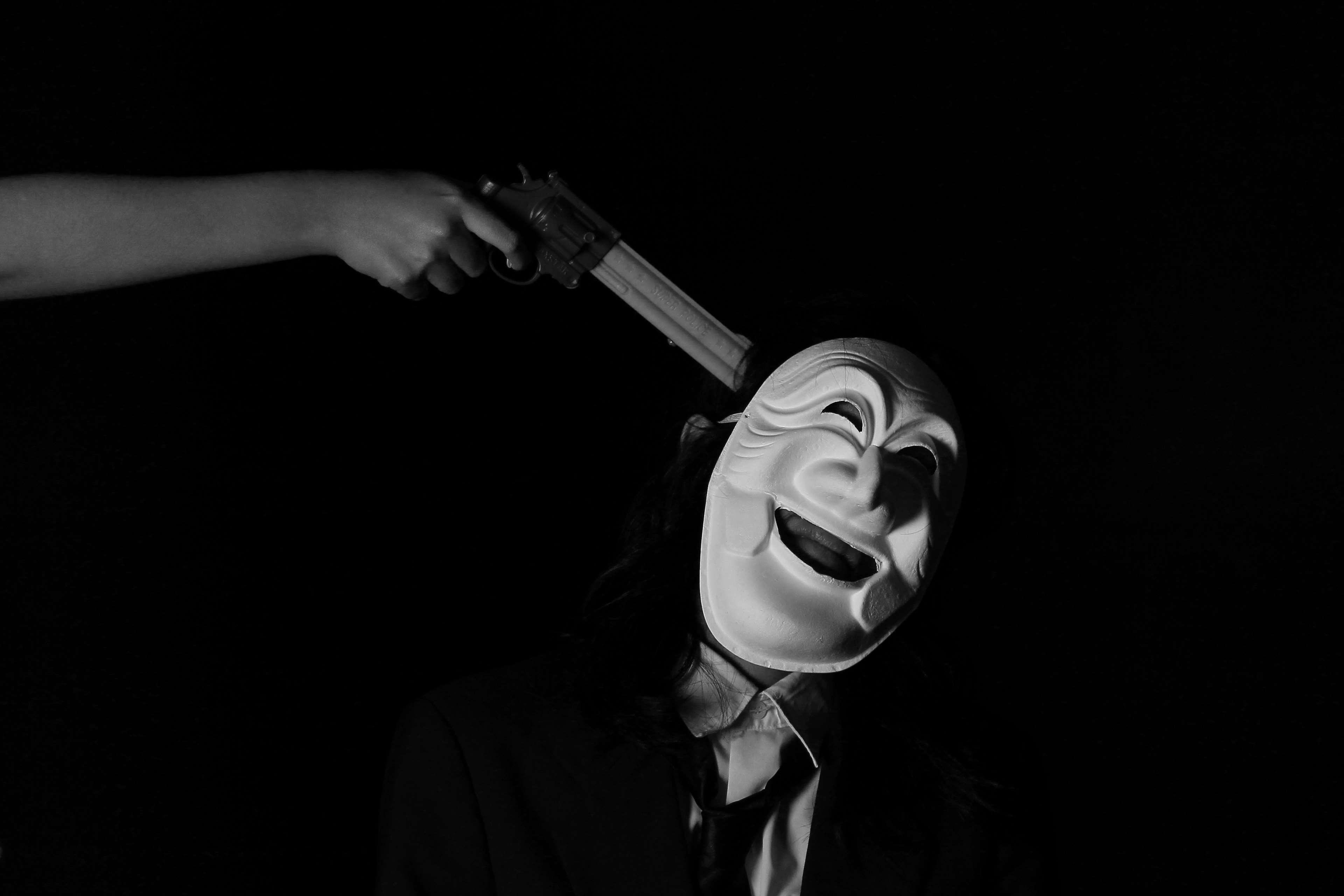 3840x2560 anonymous, black and white, blackmailing, crime, criminal, danger, dangerous, dominate, extortion, gangster, gun, intimidate, killing, man, mask, mobster, person, shoot, threat, threaten, villain 4k wallpaper. Mocah HD Wallpaper