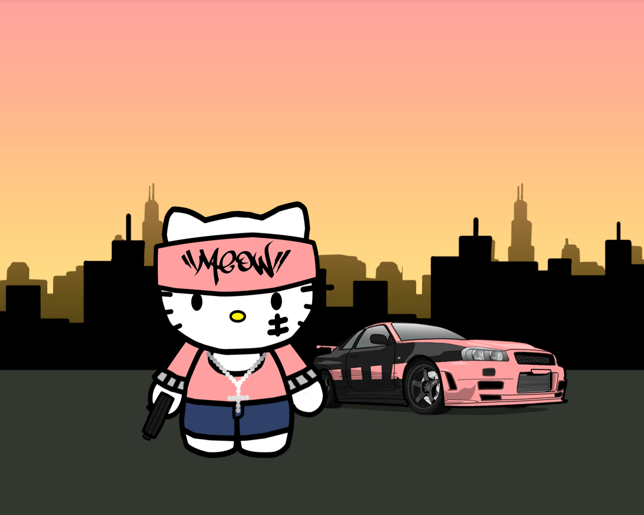 1280x1024 Hello Kitty Gangster Wallpaper