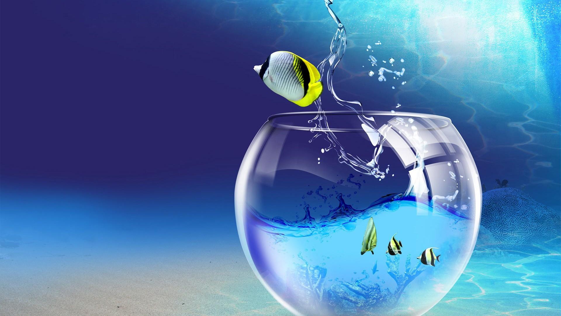 1920x1080 water 3D view abstract ocean glass cgi aquarium water drops 3D modeling 3D abstract 3D reflections u