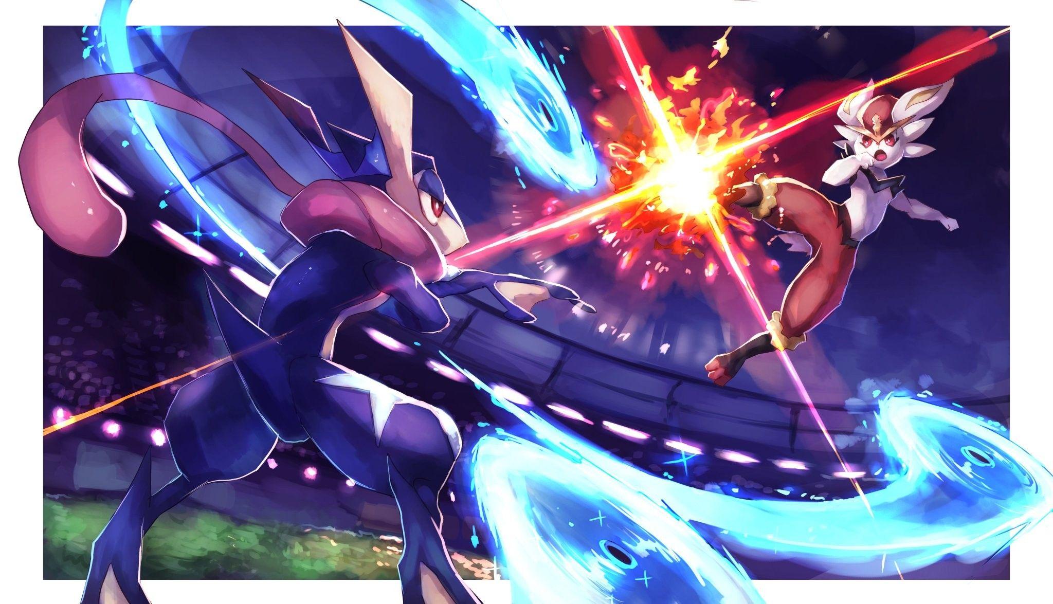 2048x1175 Pokemon:Greninja vs cinderace. Pokemon, Pokemon art, Pokémon heroes
