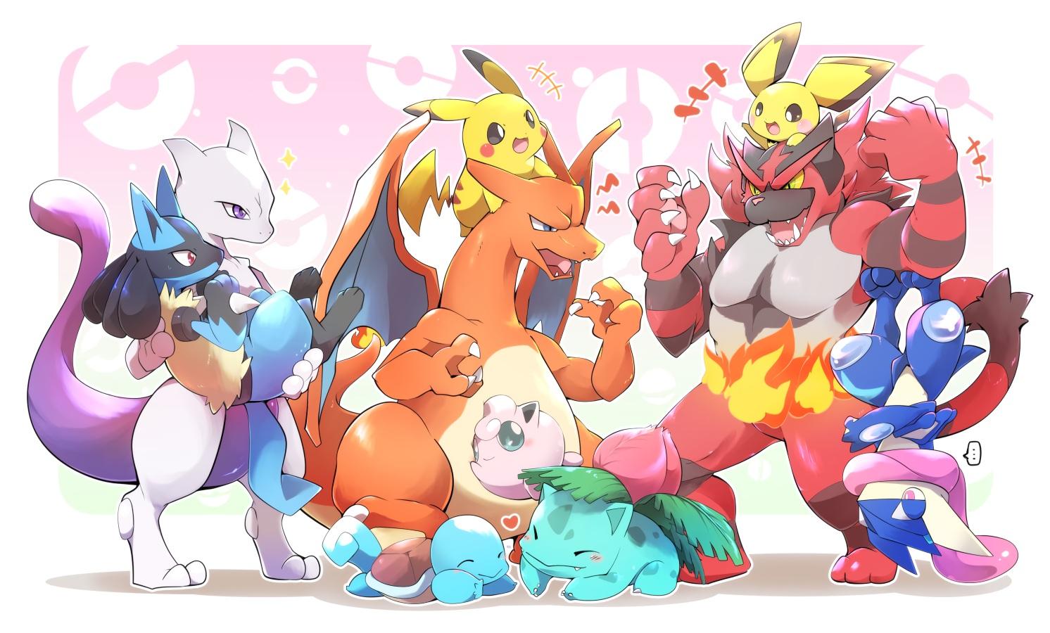 1492x900 Azuma Minatsu Charizard Greninja Group Incineroar Ivysaur Mew And Mewtwo