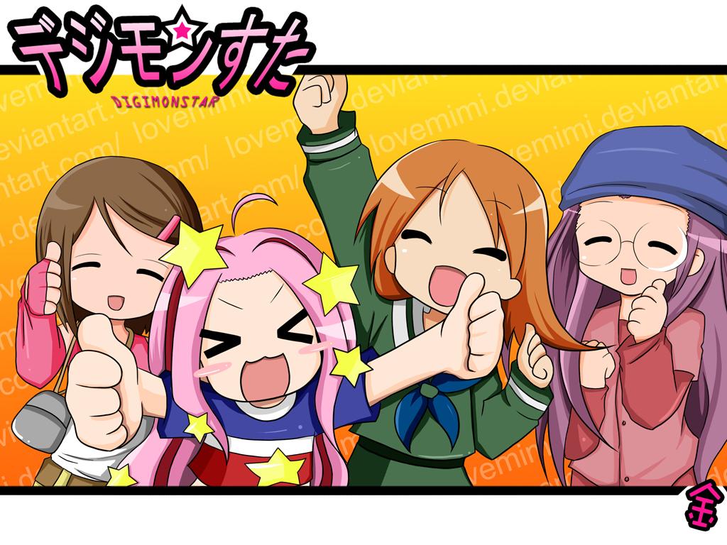 1024x768 Lucky Star X Digimon Adventure 02. Motteke! Sailor Fuku