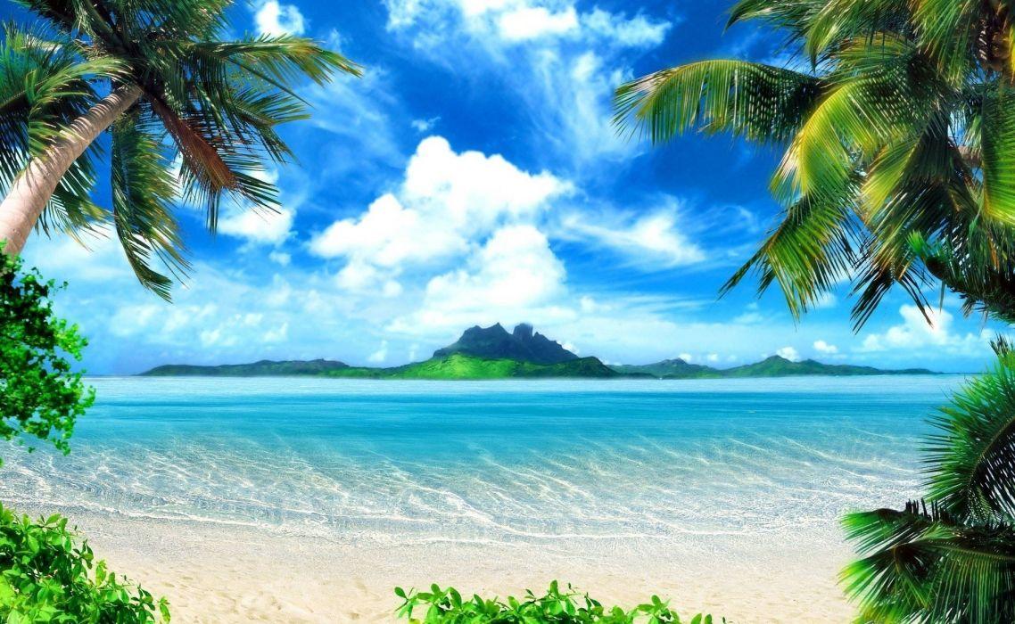 1138x700 Palm trees tropical beach sea island wallpaperx1181