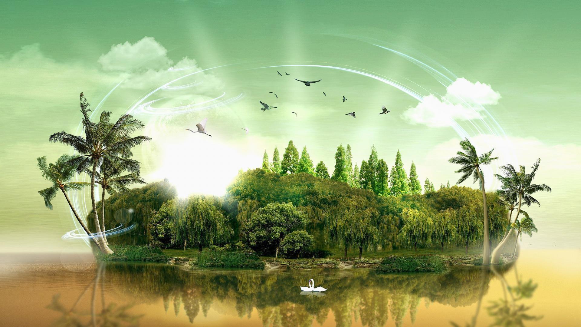 1920x1080 Island Fantasy Sea Sky Palm Trees