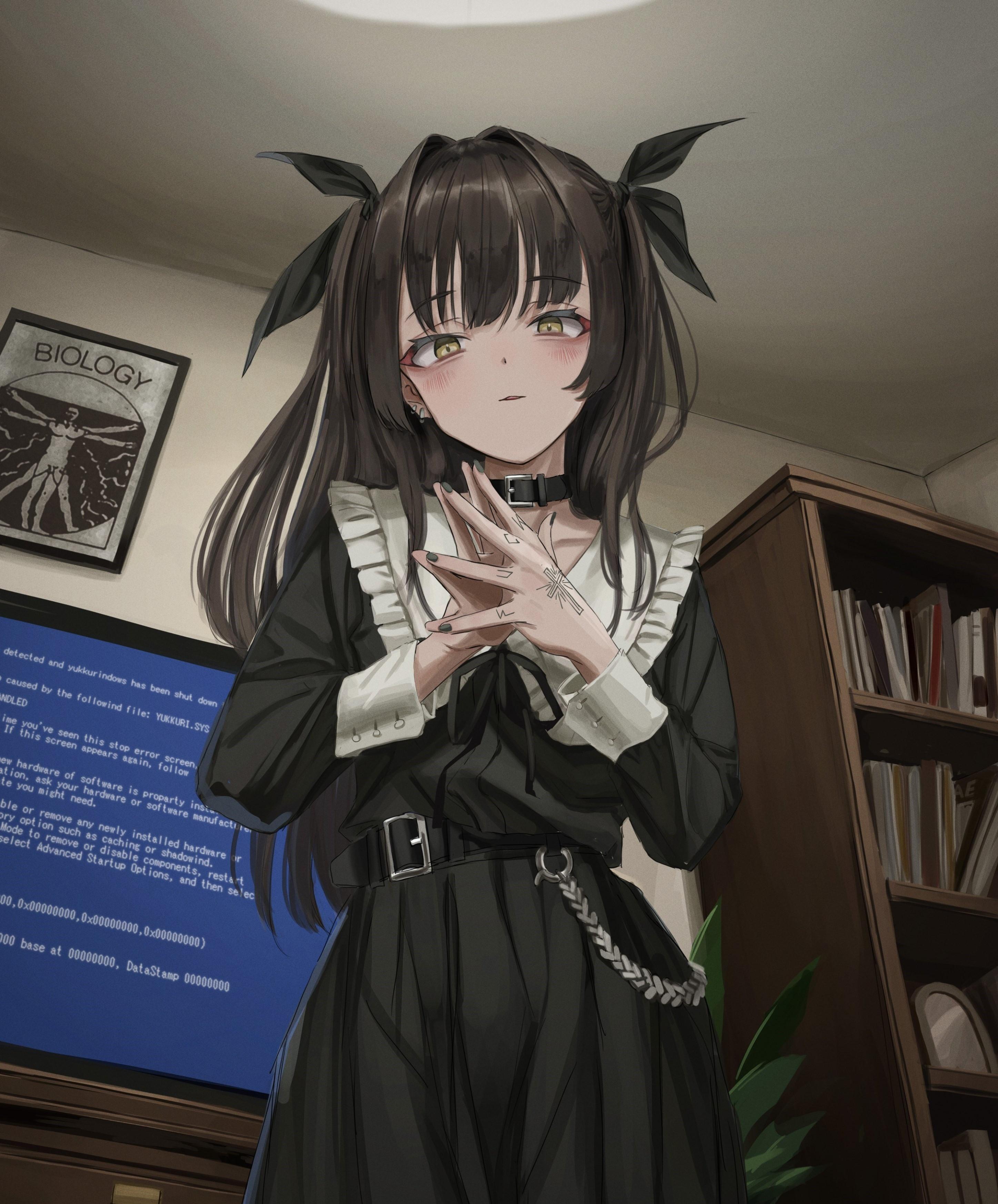 2895x3493 Wallpaper Brown Hair, Dress, Choker, Earrings, Gothic Anime Girl, Lolita Fashion:2895x3493