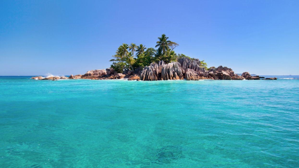 1245x700 Earth Island Ocean Palm Tree Rock Sea Seychelles Tropical Turquoise wallpaperx1080